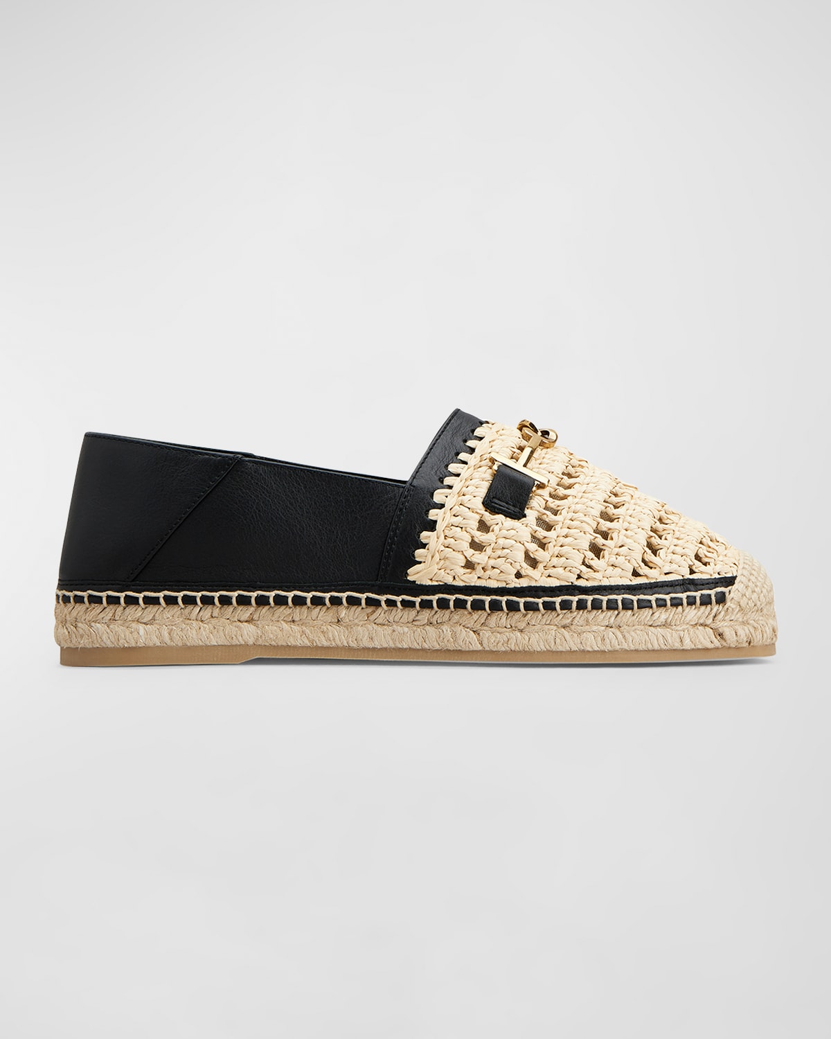 Tod's Raffia T-ring Loafer Espadrilles In Black