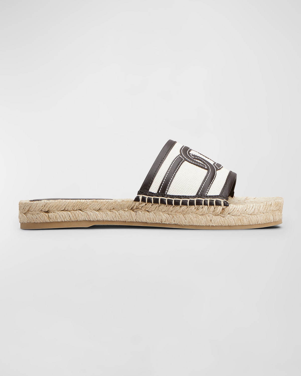 Shop Tod's Bicolor Linen Leather Espadrille Sandals In Dark Brown