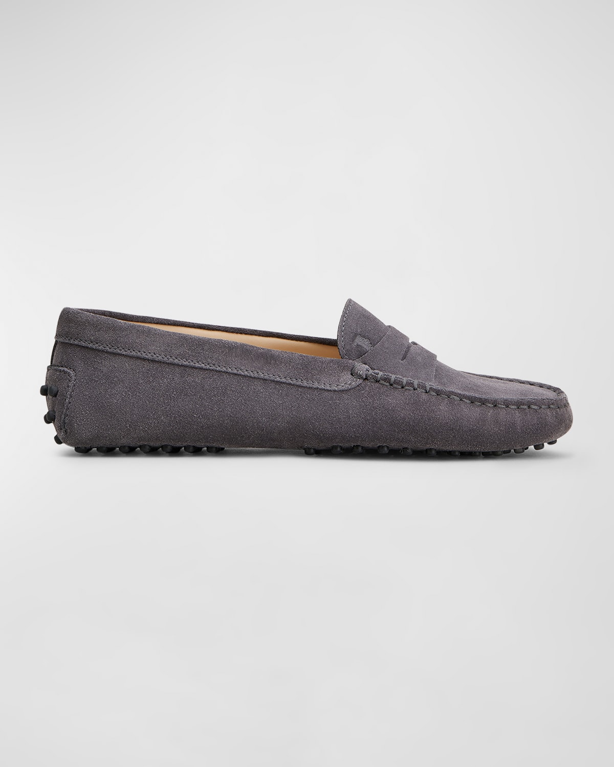 Tod's Suede Driver Penny Loafers In Open Grey