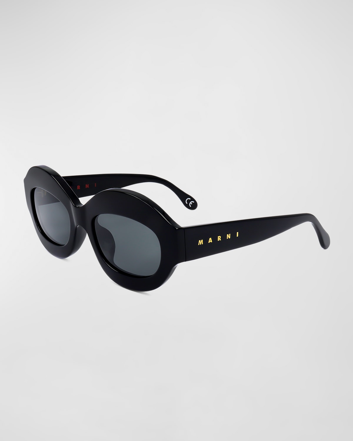 Shop Marni Logo Acetate Oval Sunglasses In Black