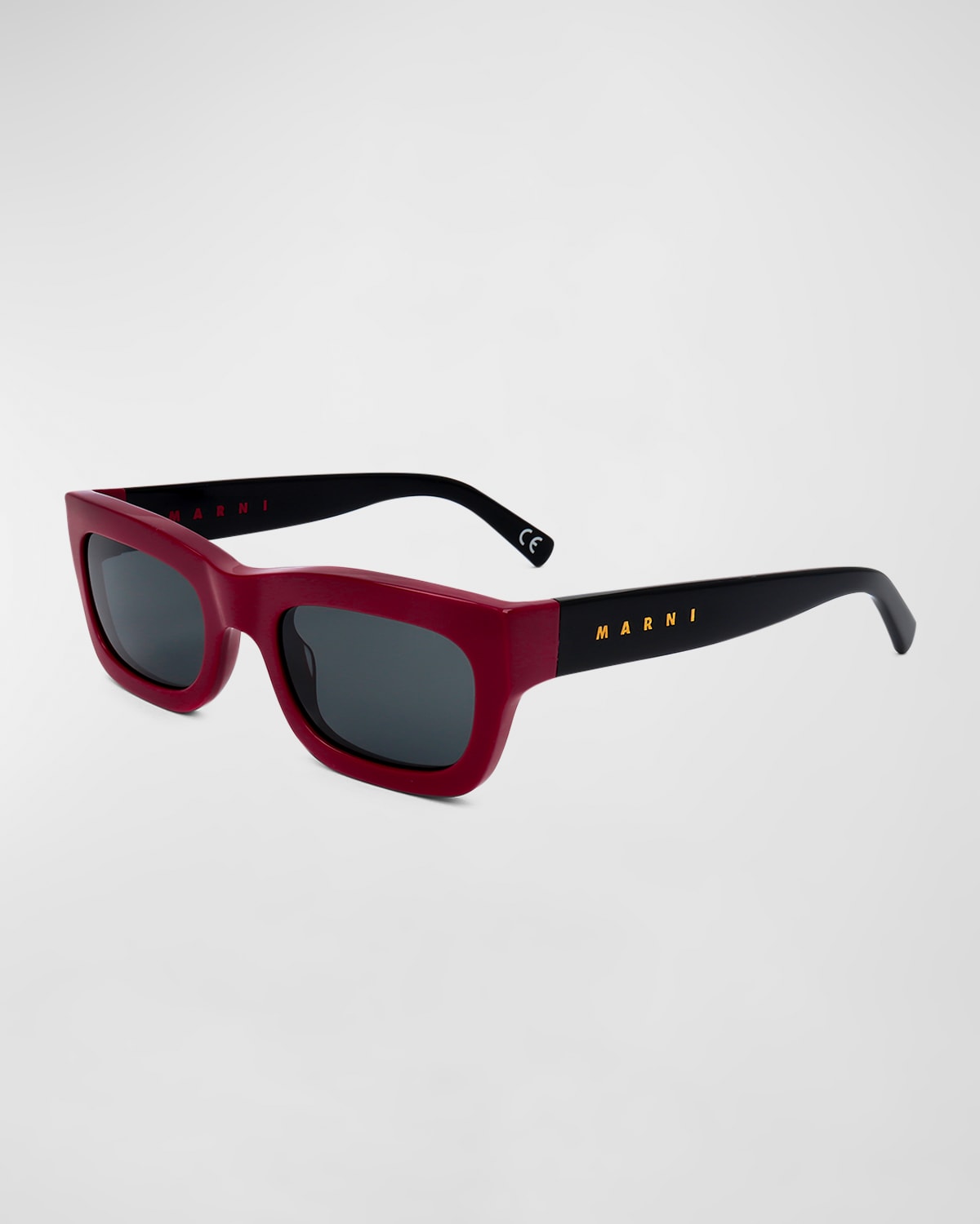 Marni Logo Acetate Rectangle Sunglasses In Bordeaux-black