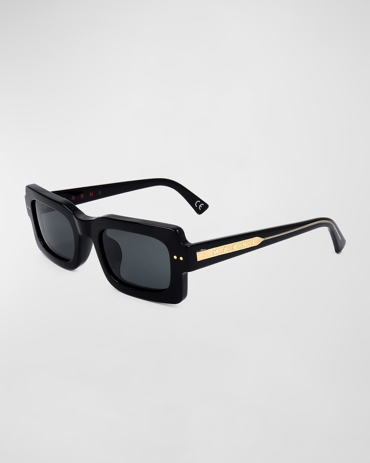 Shop Marni Logo Acetate Rectangle Sunglasses In Black