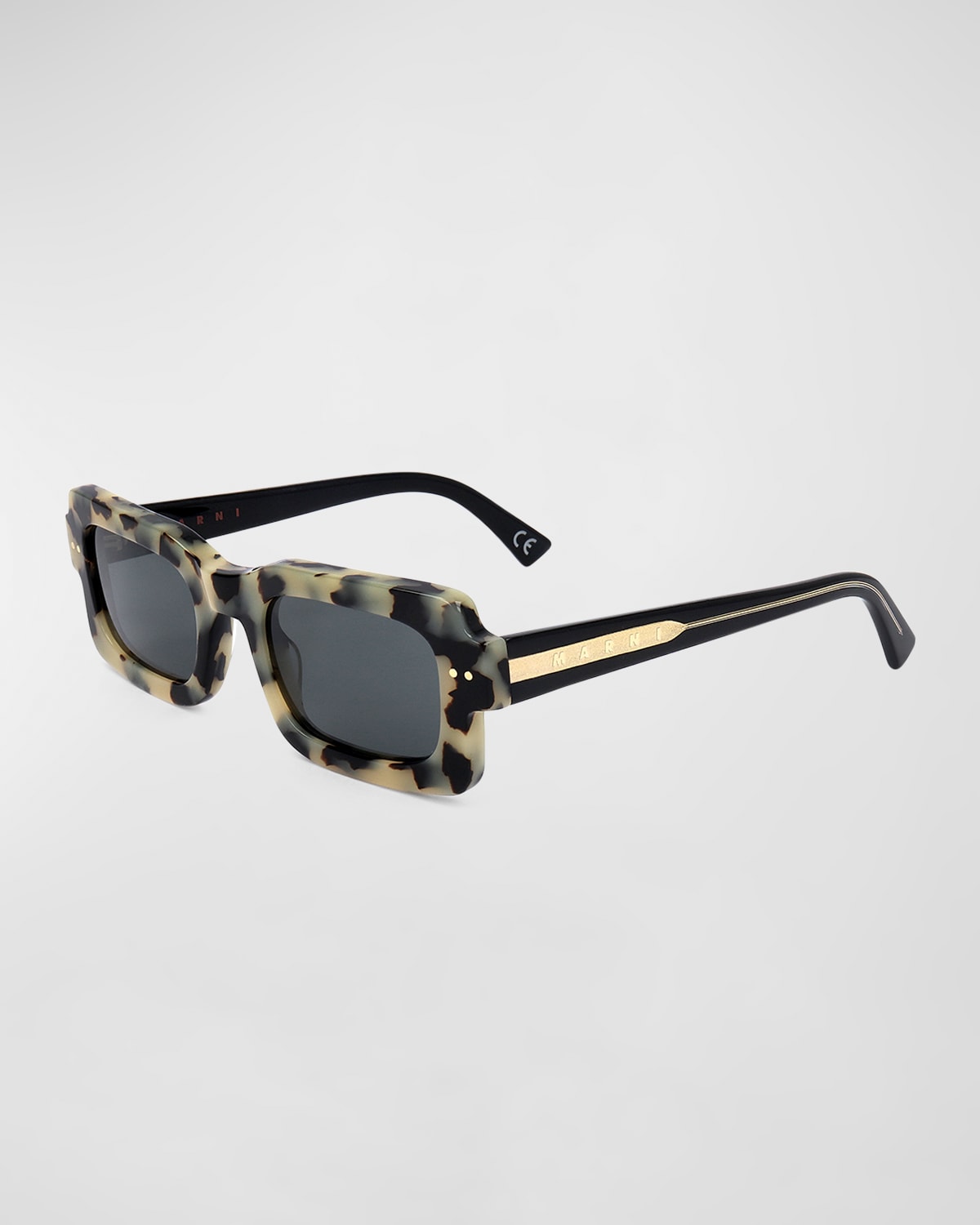 Shop Marni Logo Acetate Rectangle Sunglasses In Puma Black