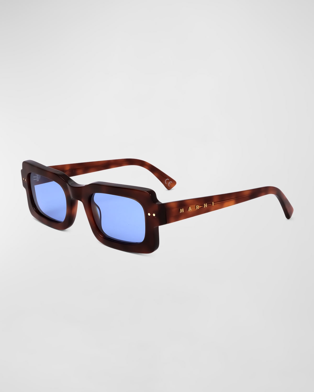 Shop Marni Logo Acetate Rectangle Sunglasses In Blonde Havana