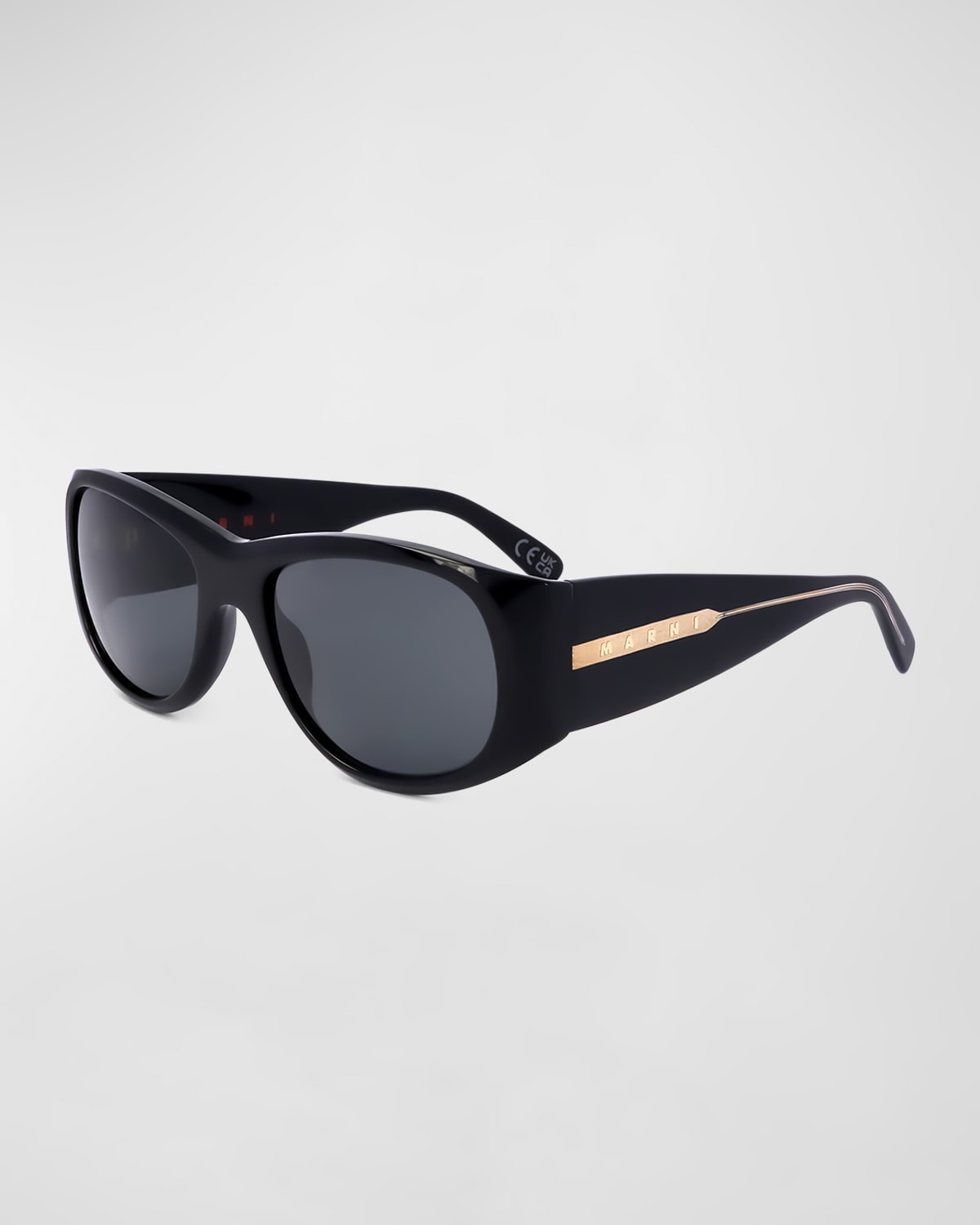 Shop Marni Logo Acetate Wrap Sunglasses In Black