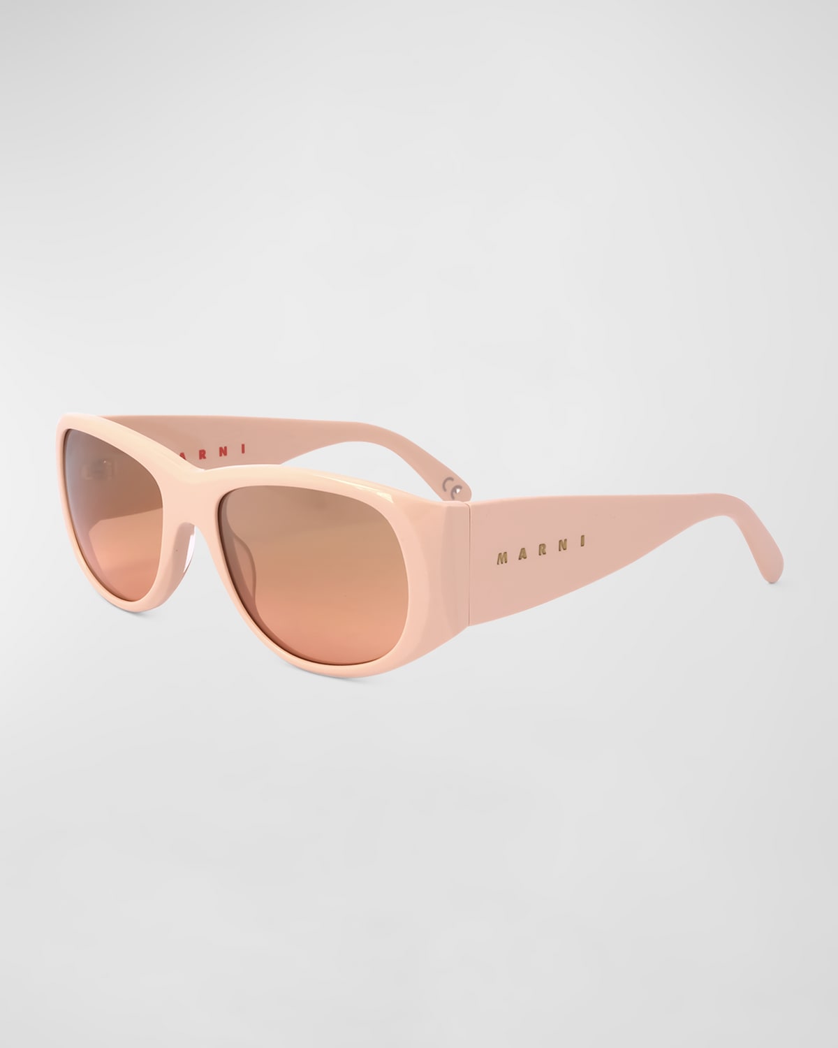 Shop Marni Logo Acetate Wrap Sunglasses In Nude