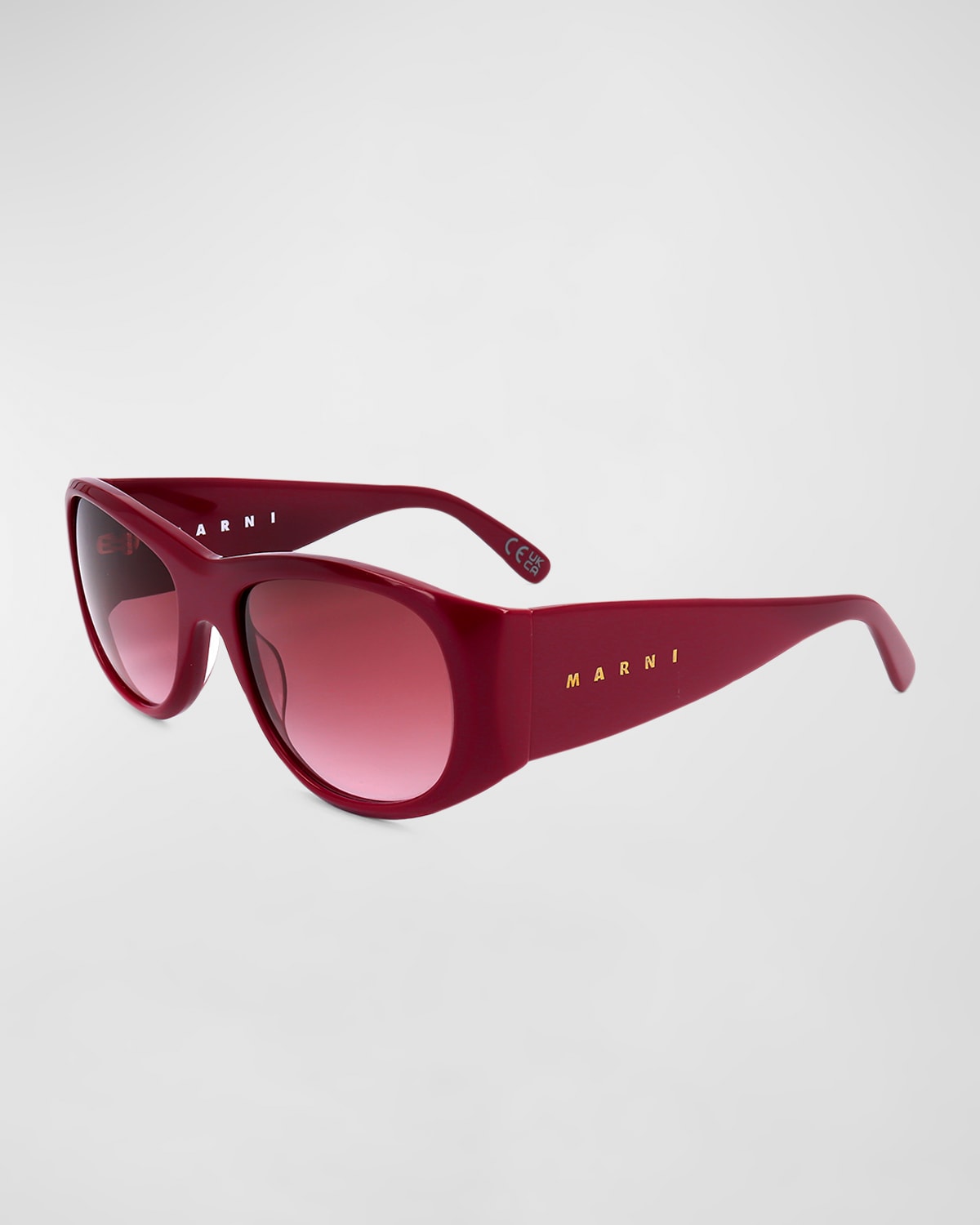 Shop Marni Logo Acetate Wrap Sunglasses In Bordeaux
