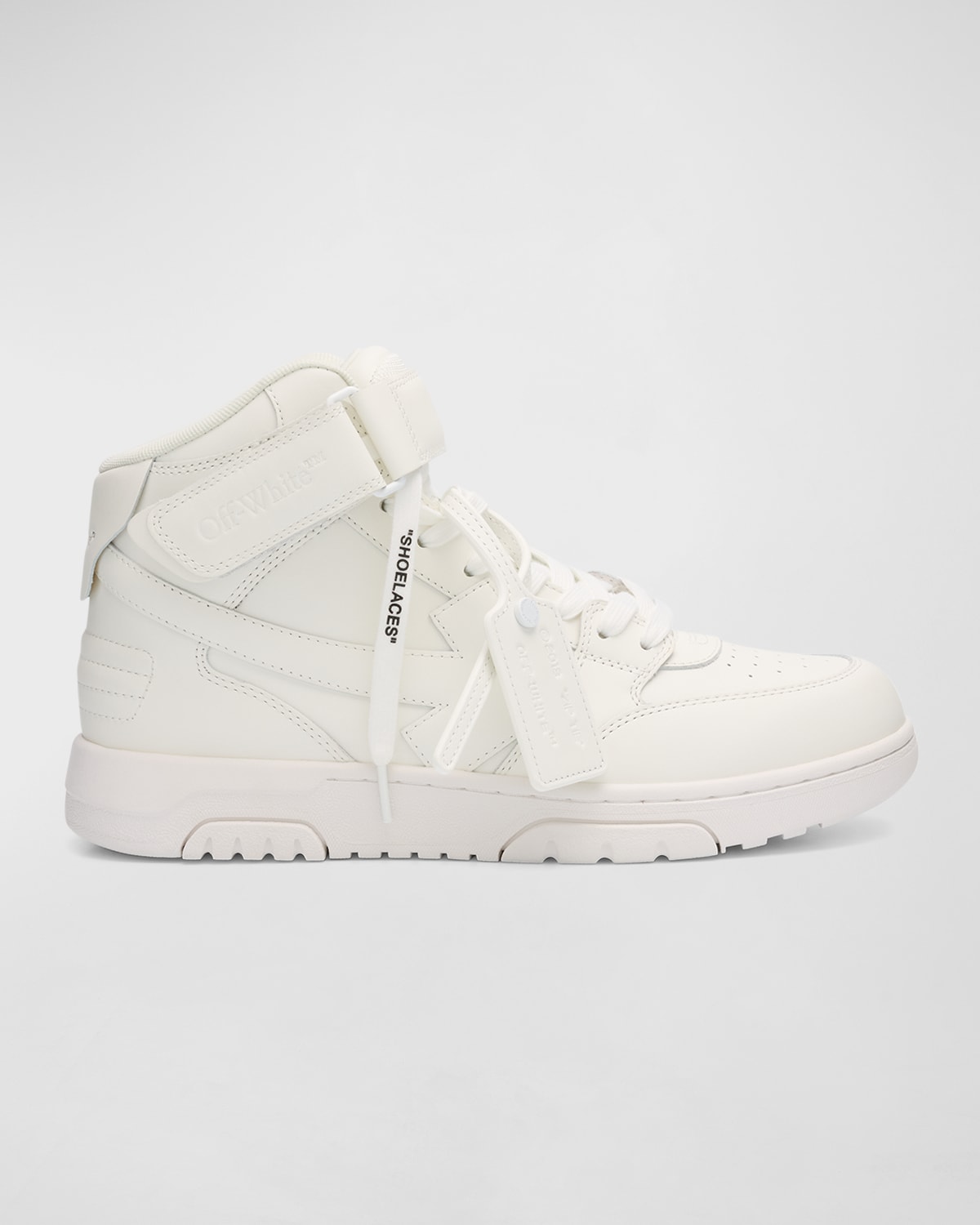 Shop Off-white Men's Out Of Office Tonal Leather Mid-top Sneakers In White White
