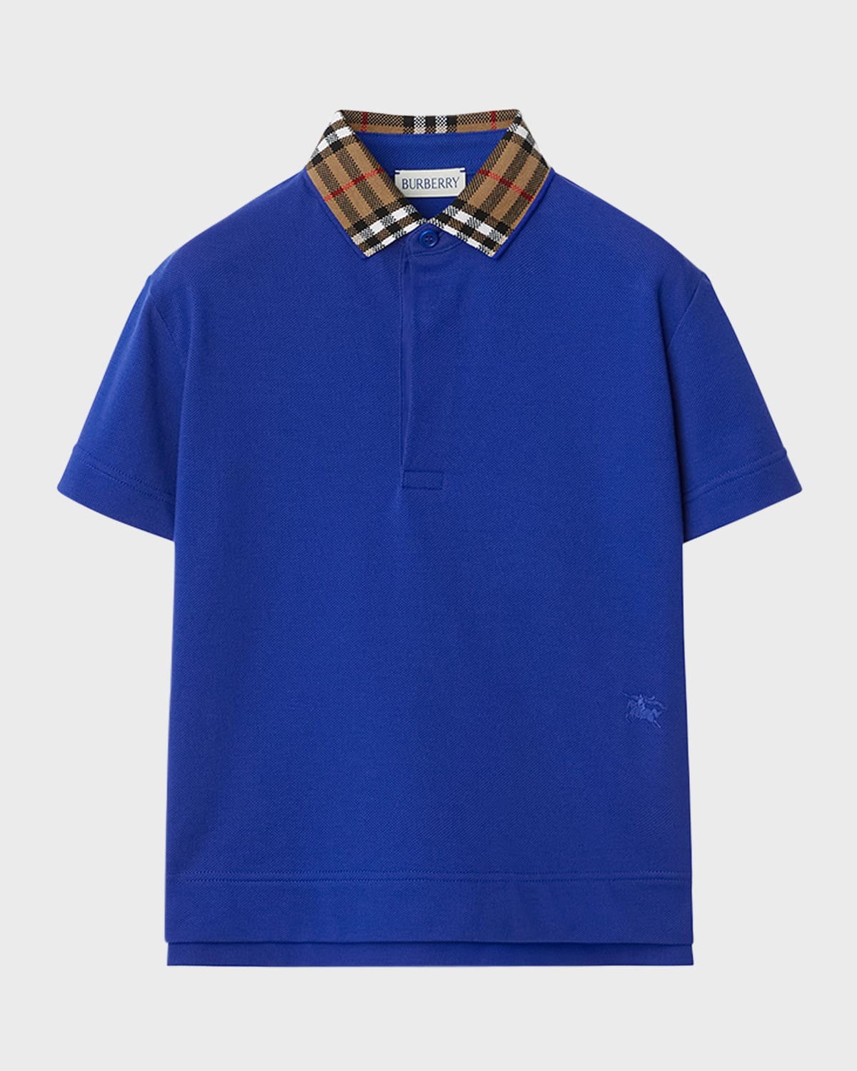 Shop Burberry Boy's Johane Ekd Embroidered Shirt With Check Knitted Collar In Knight