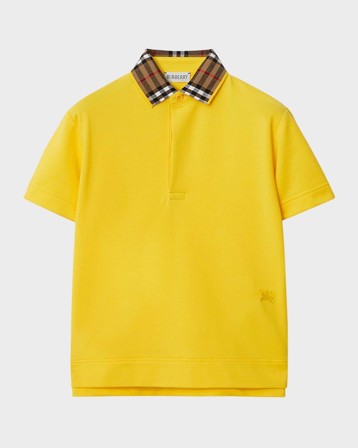 Burberry Kids' Boy's Johane Ekd Embroidered Shirt With Check Knitted Collar In Gorse Yellow