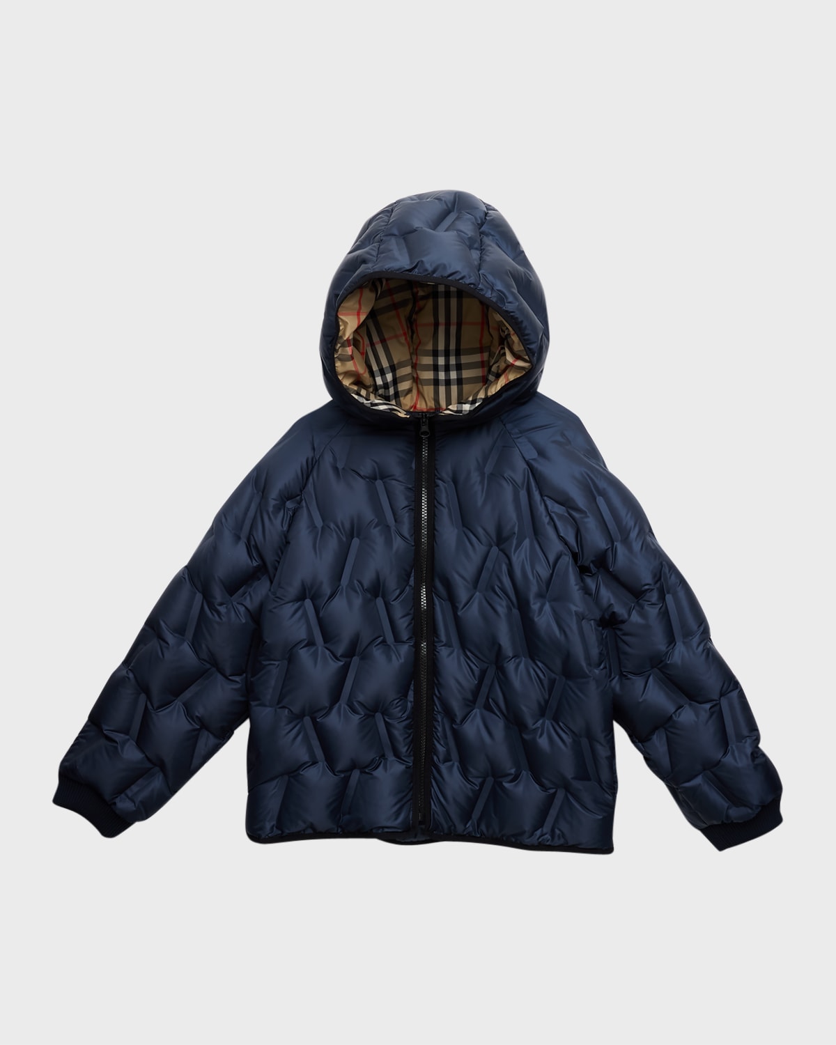 Burberry Kids' Boy's Noah Check-lined Tufted Puffer Jacket In Navy Black