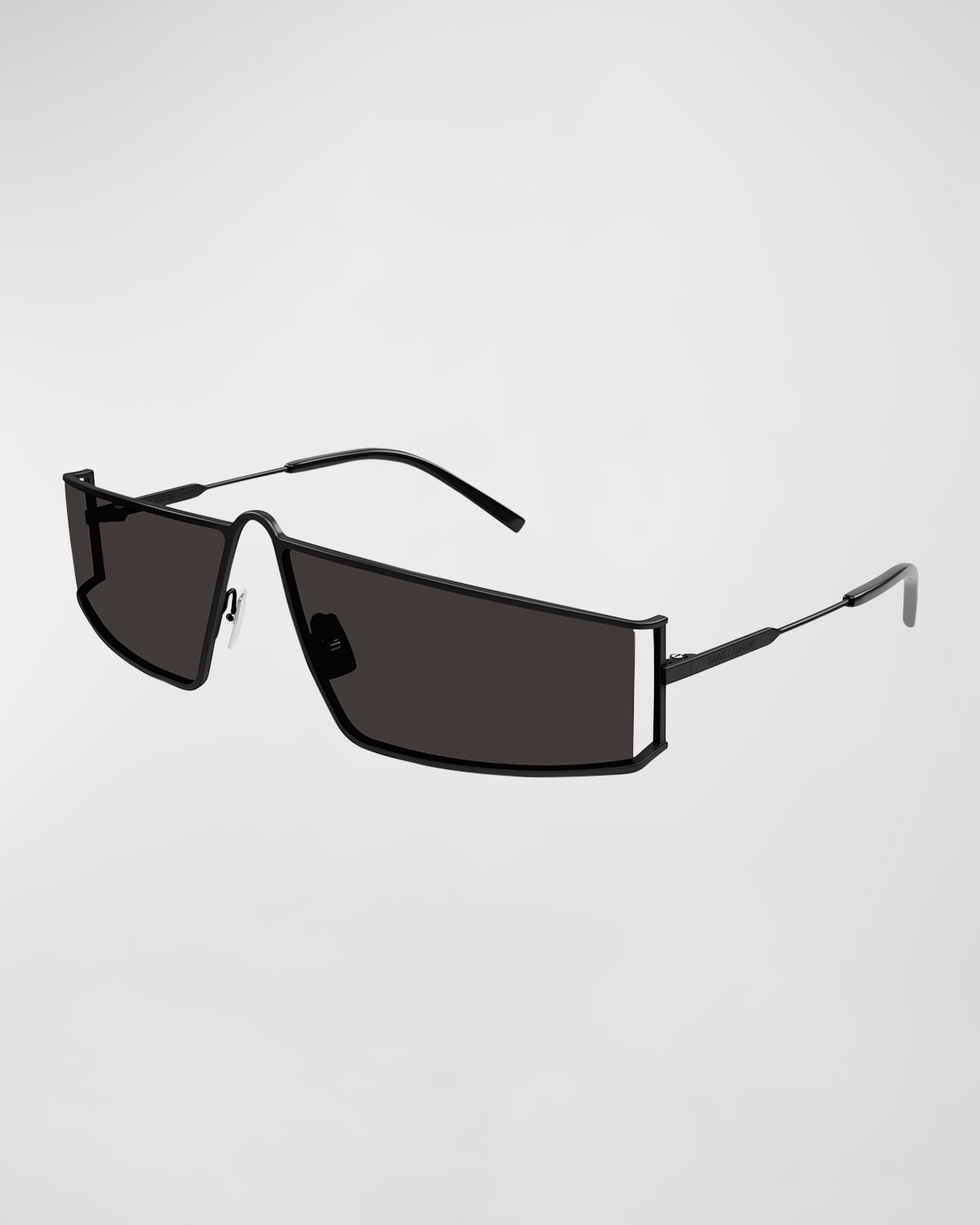 Shop Saint Laurent Cut-out Metal Rectangle Sunglasses In Semimatte Black