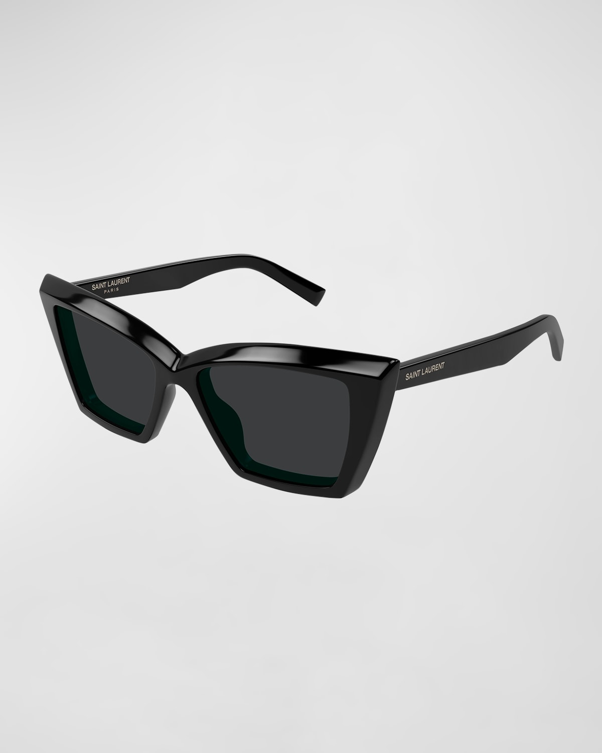Shop Saint Laurent Beveled Acetate Cat-eye Sunglasses In Shiny Solid Black