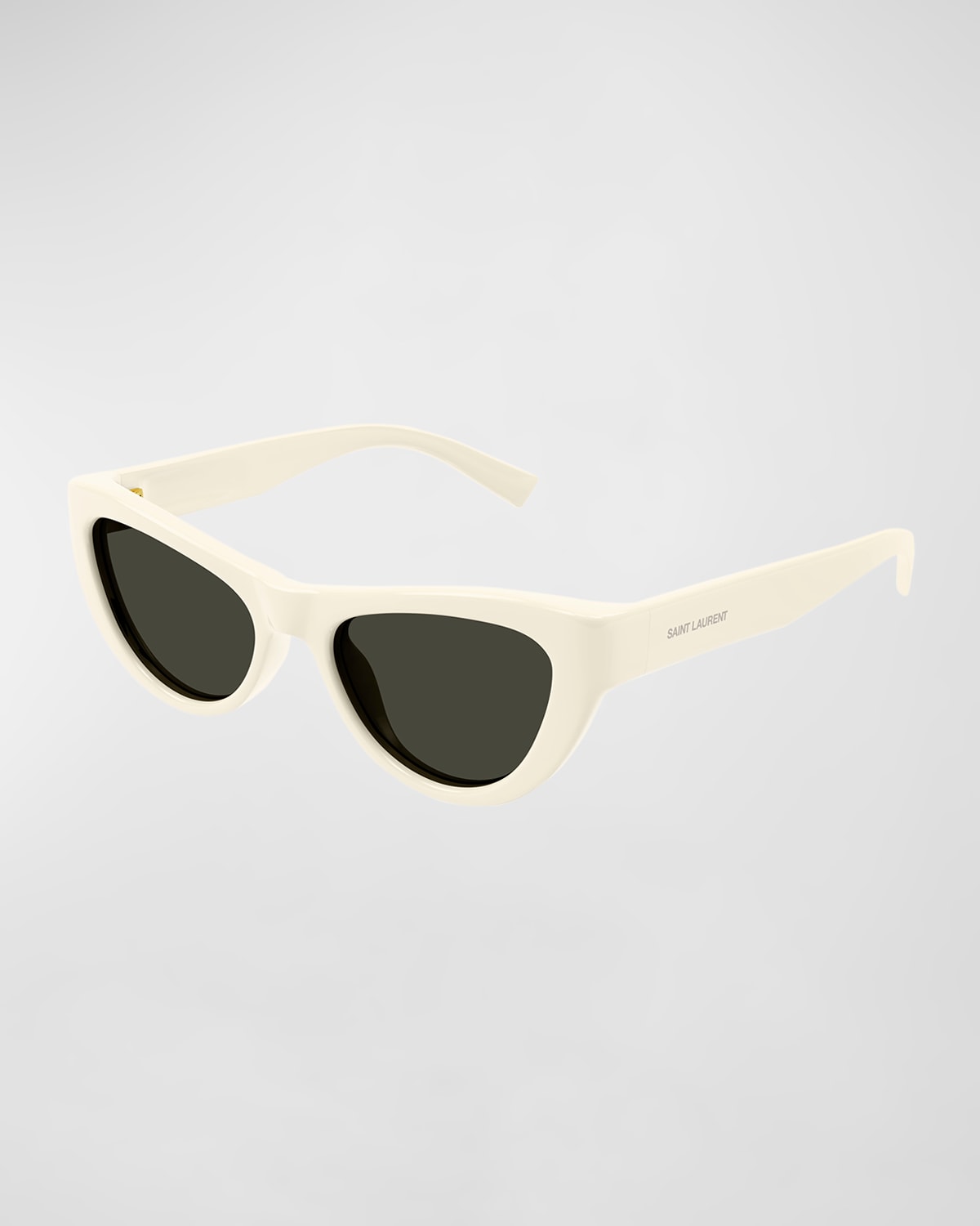 Shop Saint Laurent Sleek Logo Plastic Cat-eye Sunglasses In Shiny Solid Ivory