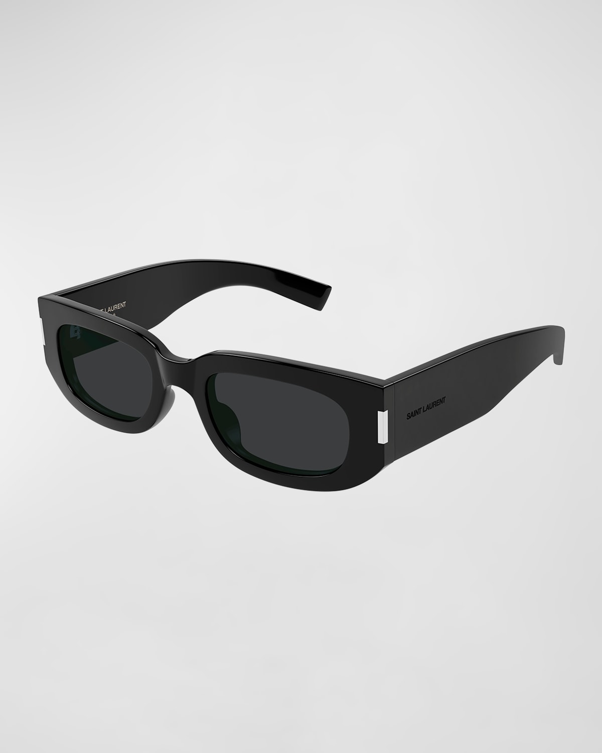 Saint Laurent Tonal Logo Acetate Round Sunglasses In Black Dark Grey