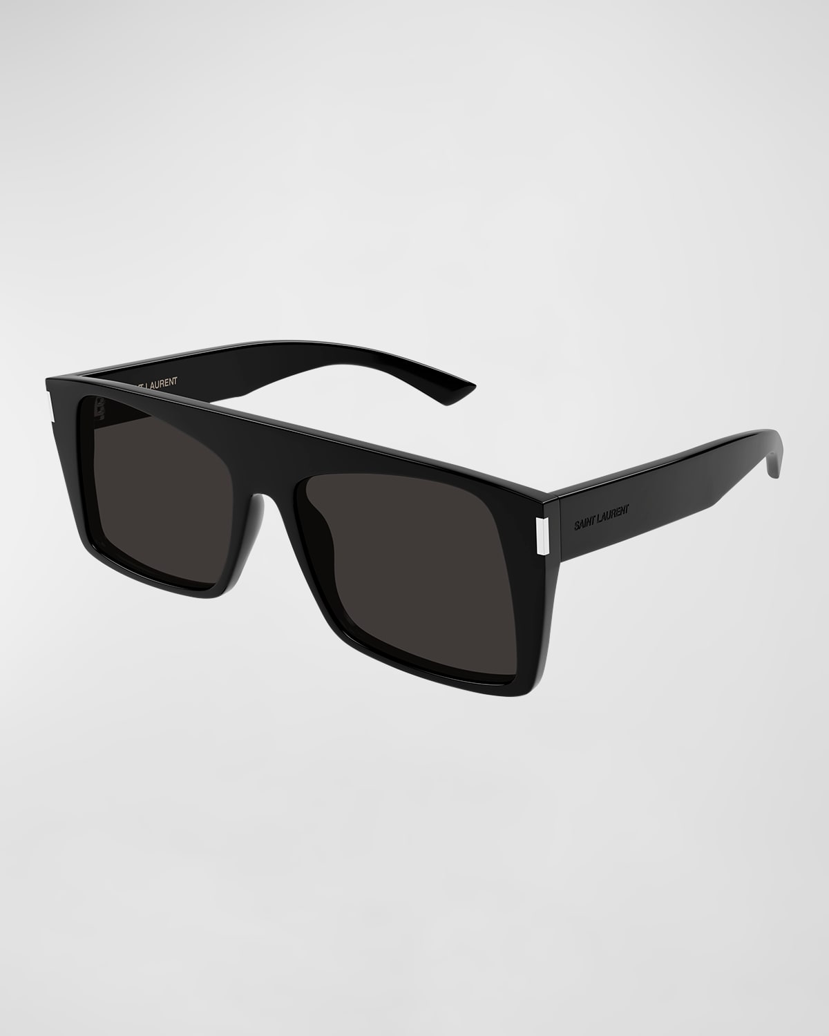 Shop Saint Laurent Vitti Flat-top Acetate Rectangle Sunglasses In Shiny Solid Black