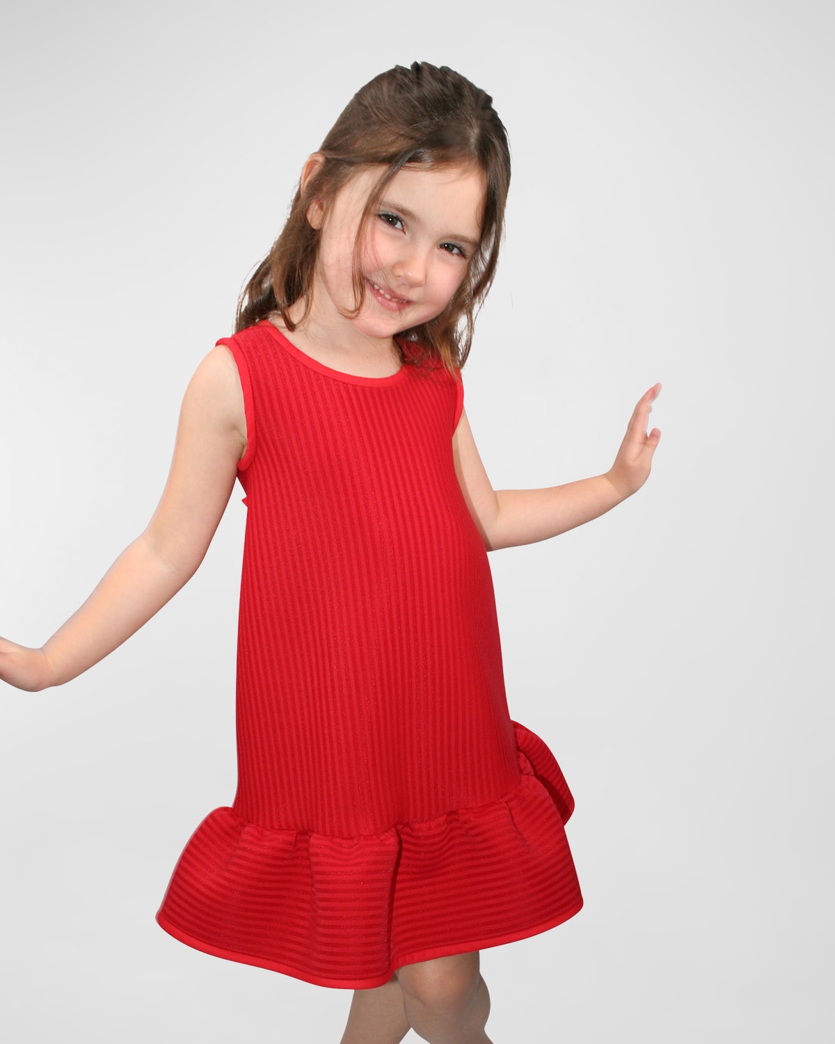 Helena Kids' Girl's Striped Neoprene Dress In Red