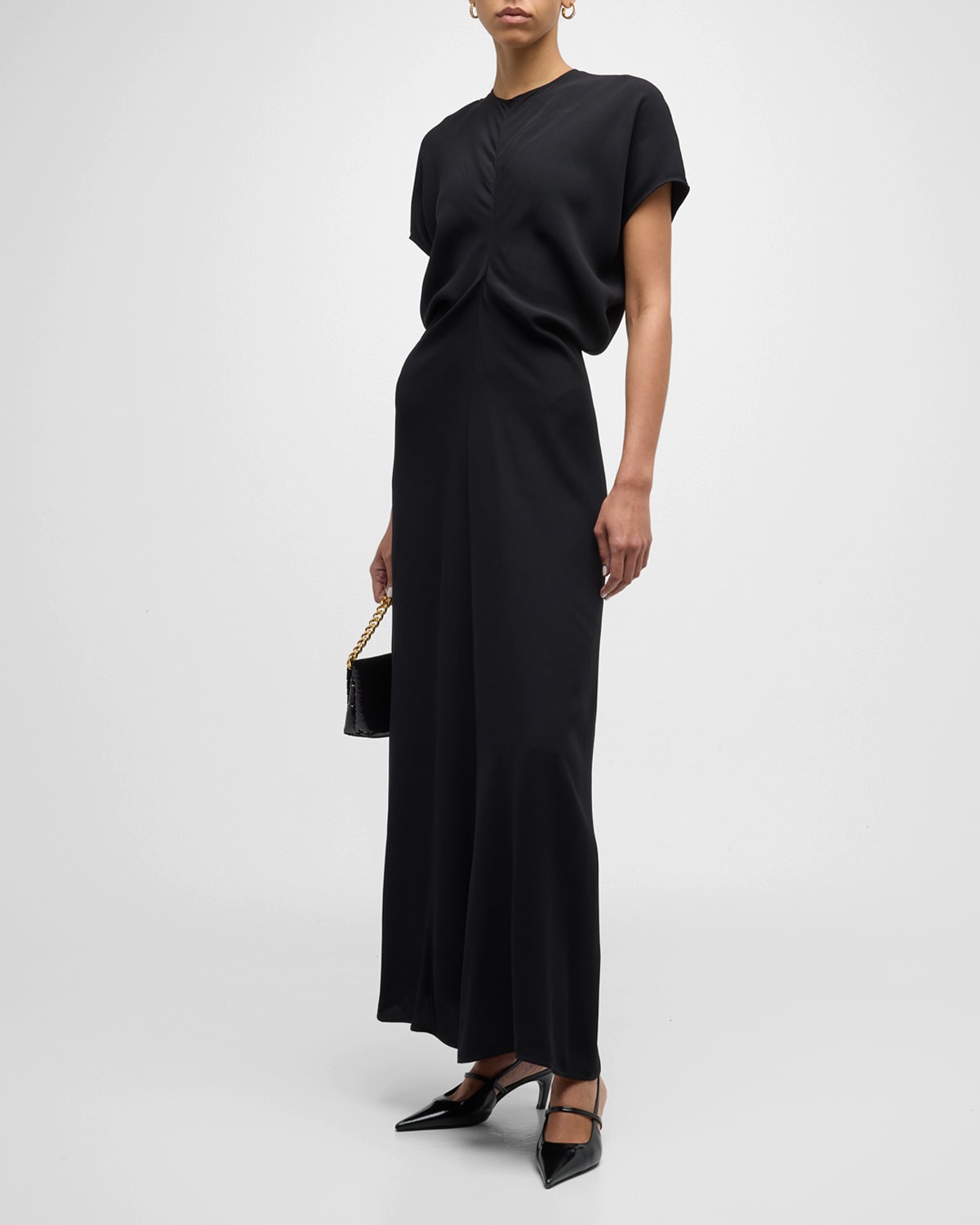 Shop Totême Satin Maxi Dress With Slouch Waist Detail In Black