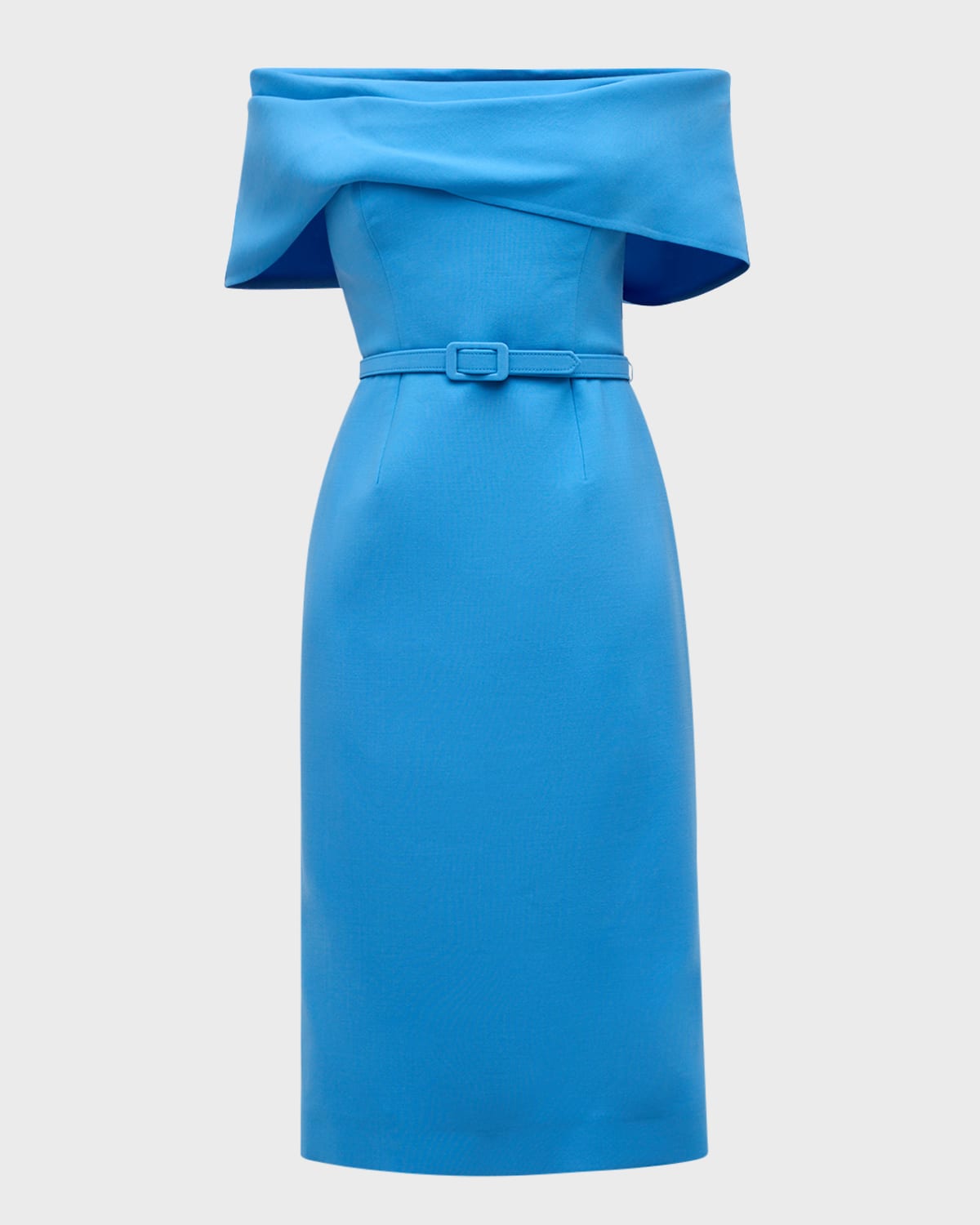 Oscar De La Renta Draped Off-the-shoulder Belted Midi Dress In Cerulean