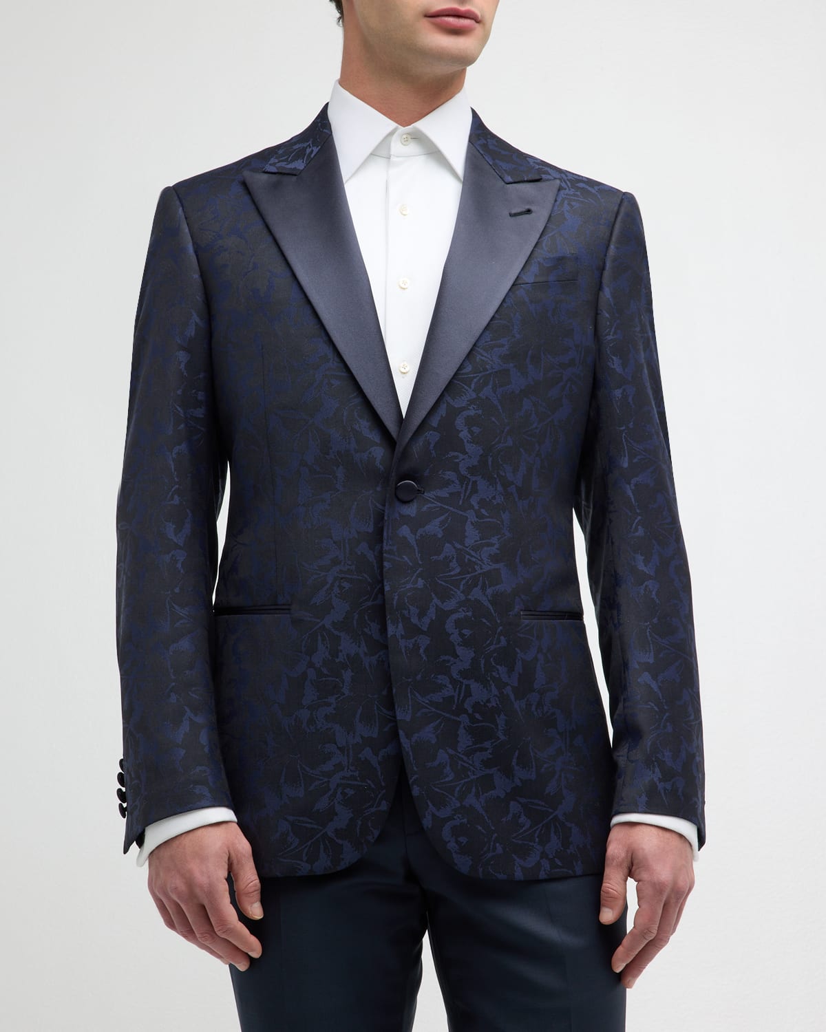 Emporio Armani Men's G-line Jacquard Wool-blend One-button Dinner Jacket In Blue
