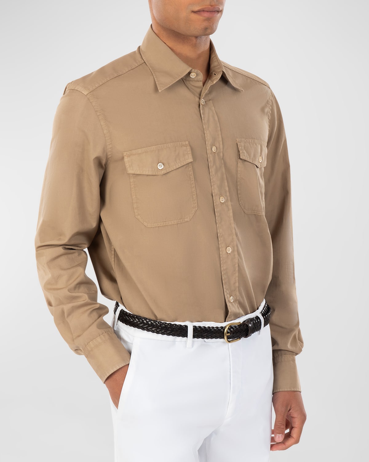 Boglioli Men's 2-pocket Cotton Utility Shirt In Sand