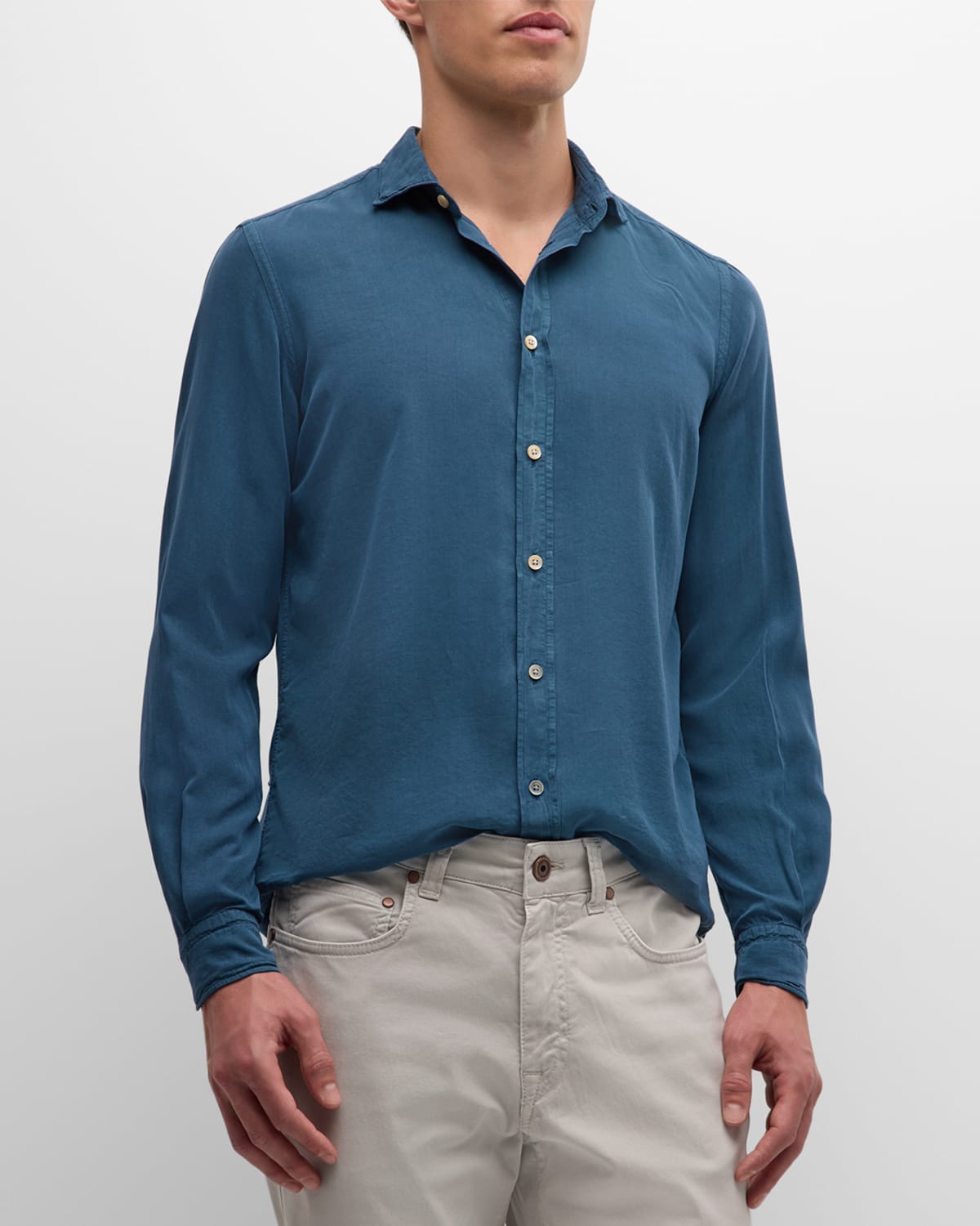 Boglioli Men's Garment-washed Lyocell Sport Shirt In Blue