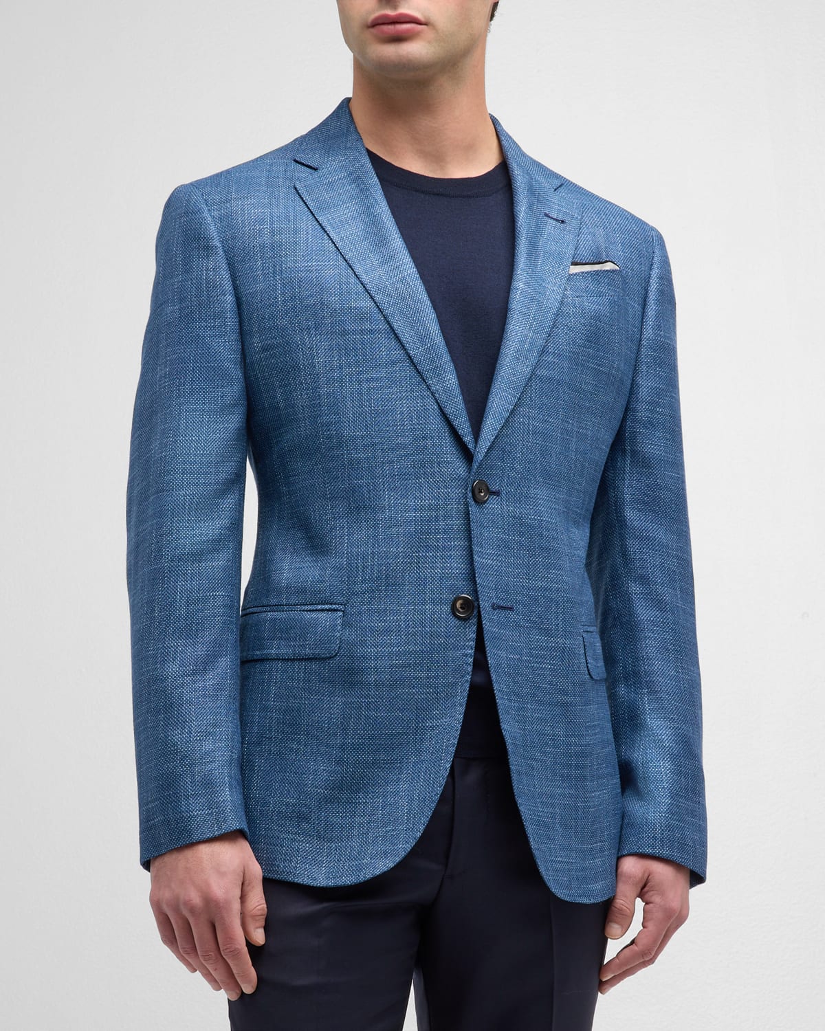Emporio Armani Men's Textured Viscose Sport Coat In Solid Medium Blue