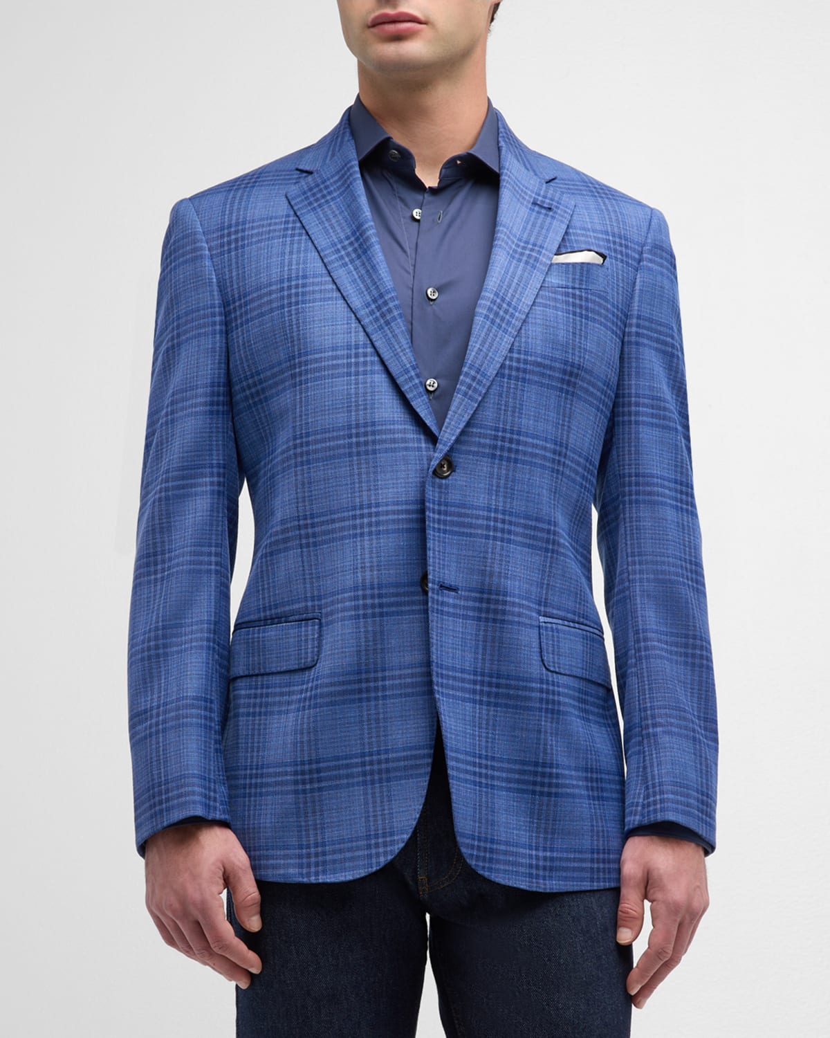 Shop Emporio Armani Men's Wool Plaid Sport Coat In Blue
