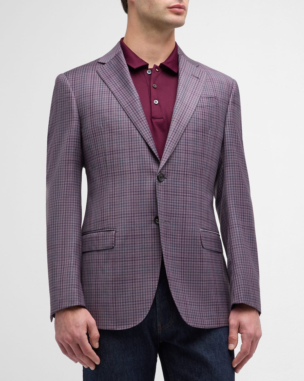 Emporio Armani Men's Check Wool Sport Coat In Purple