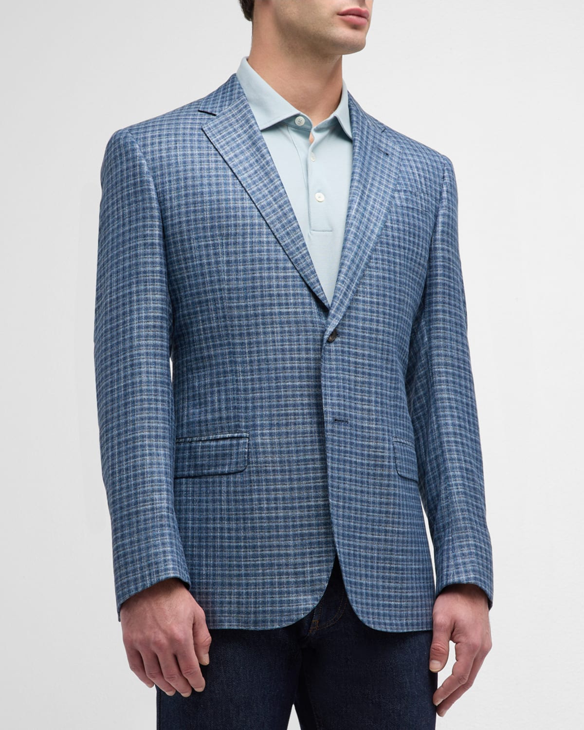 Shop Emporio Armani Men's Check Sport Coat In Blue