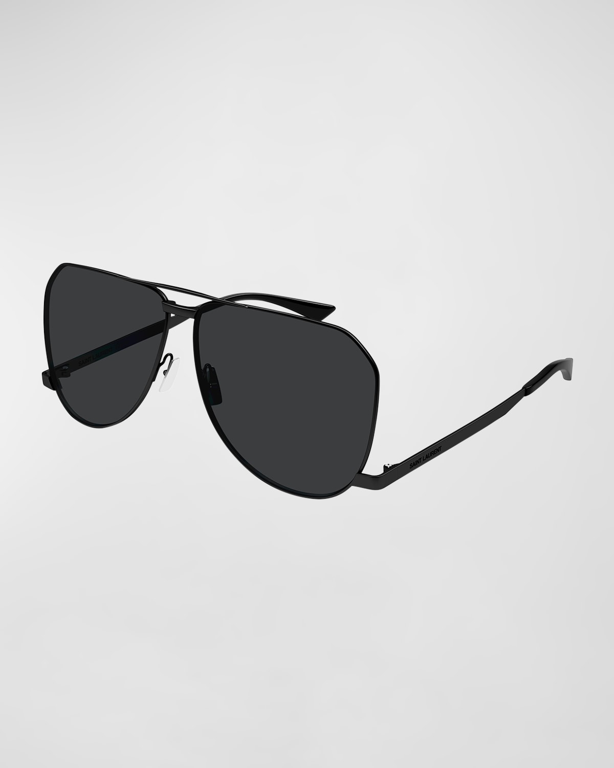 Shop Saint Laurent Men's Sl 690 Dust Metal Aviator Sunglasses In Semimatte Black