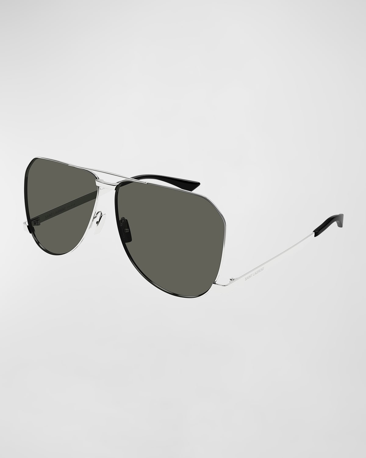Saint Laurent Men's Sl 690 Dust Metal Aviator Sunglasses In Shiny Silver