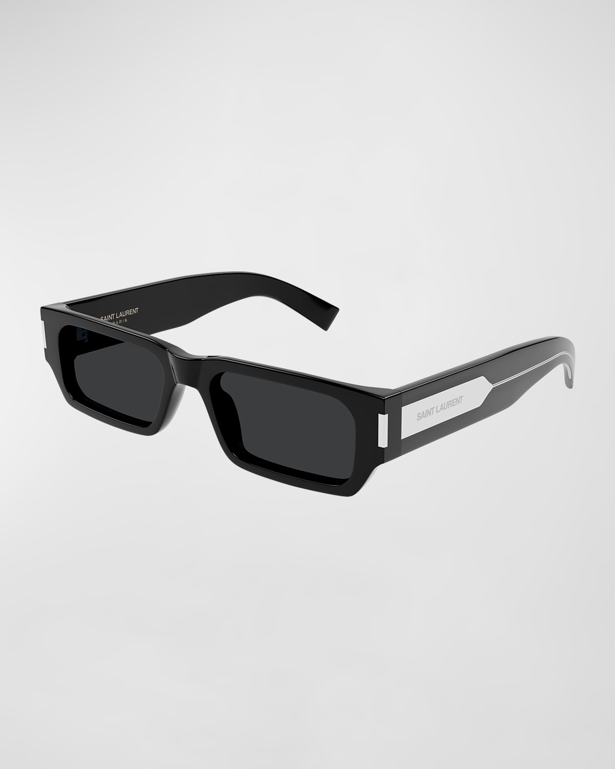 Saint Laurent Men's Sl 660 Acetate Rectangle Sunglasses In Shiny Solid Black