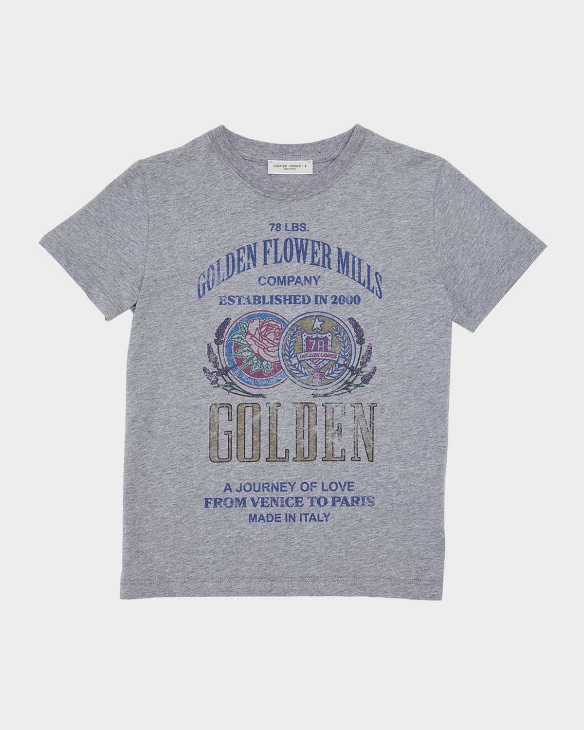 Golden Goose Kids' Boy's Journey Graphic Printed Jersey T-shirt In Grey Melange