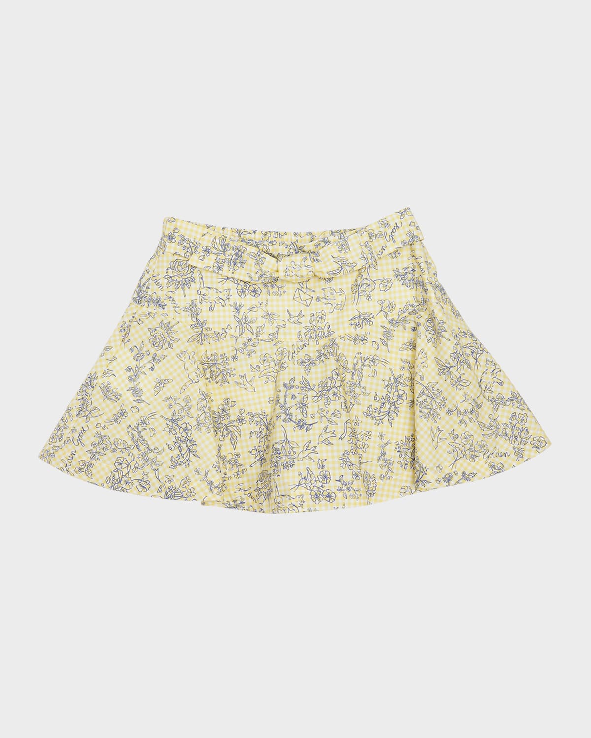 Golden Goose Kids' Girl's Journey Volant Floral Printed Gingham Skirt In Lemonade Eclipse