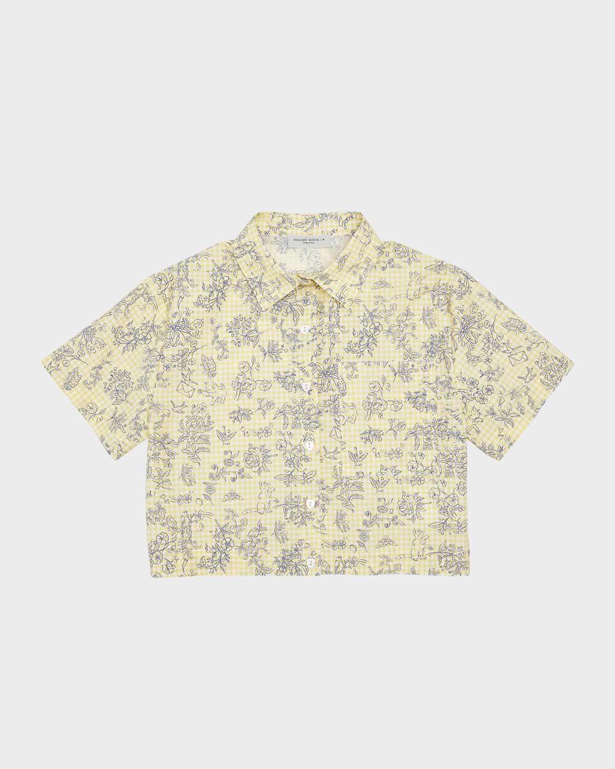 Shop Golden Goose Girl's Floral-print Gingham Shirt In Lemonade Eclipse