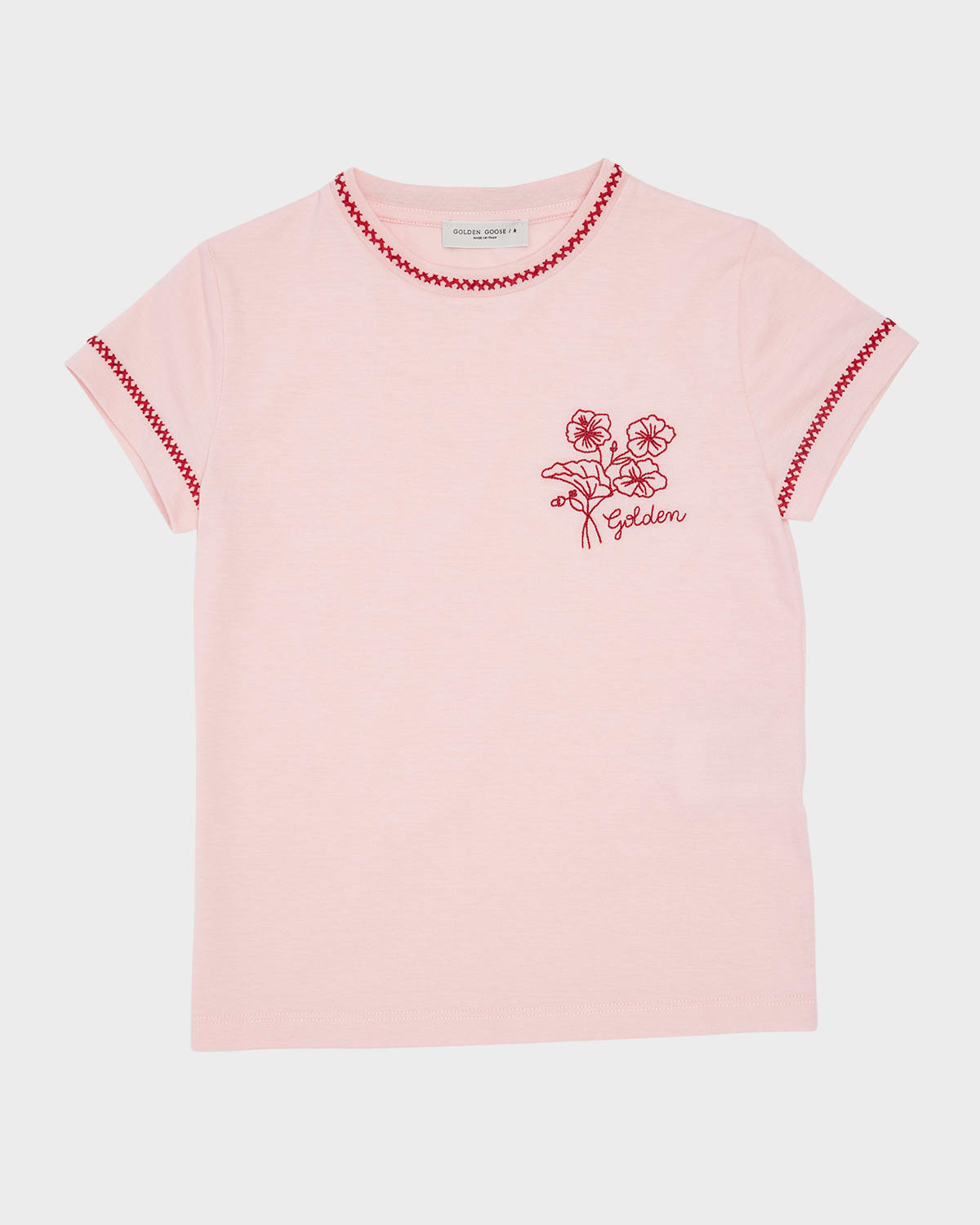 Golden Goose Kids' Girl's Journey Jersey Flower Embroidered T-shirt In Blossom
