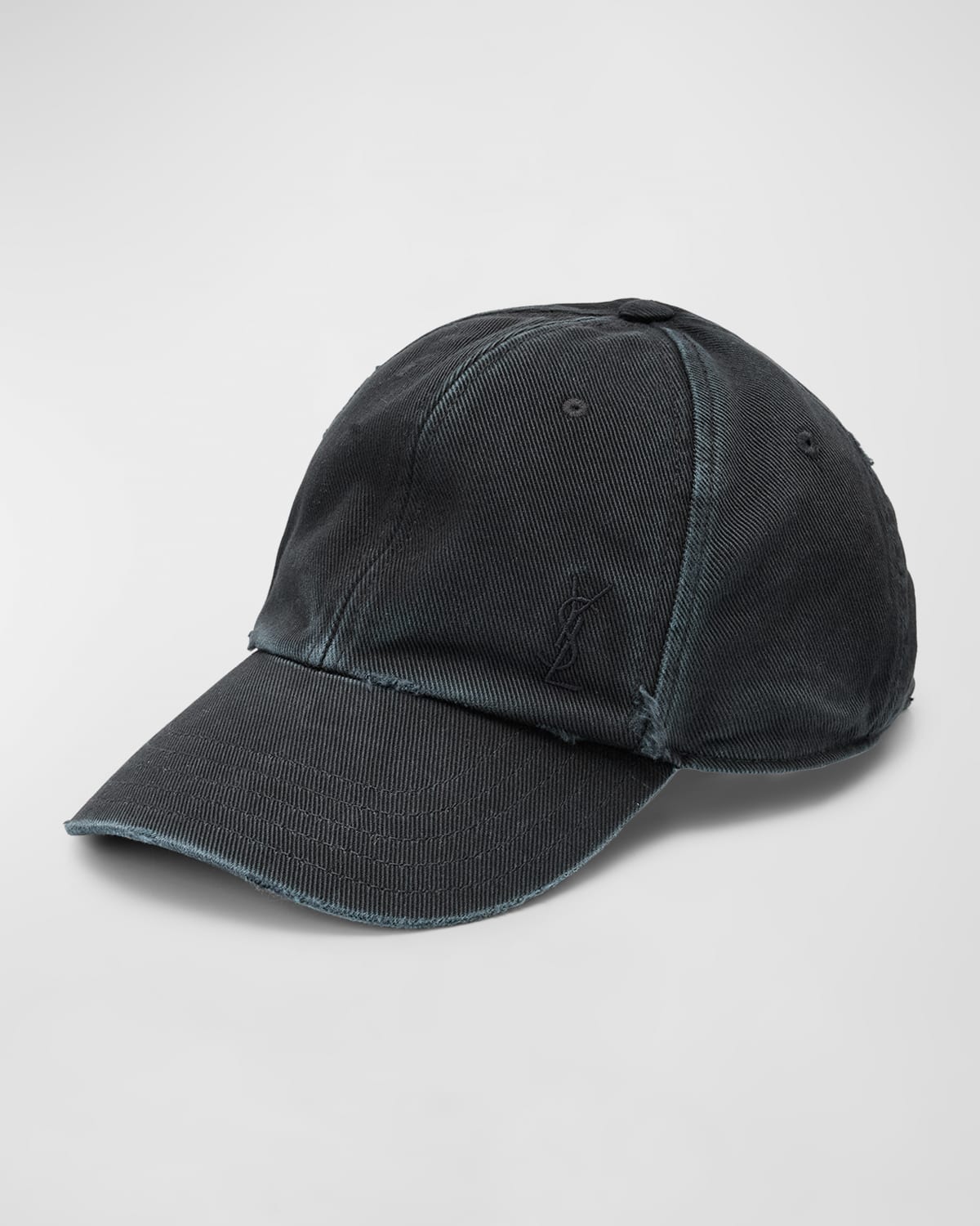 Saint Laurent Ysl Washed Denim Baseball Hat In 1000 Black