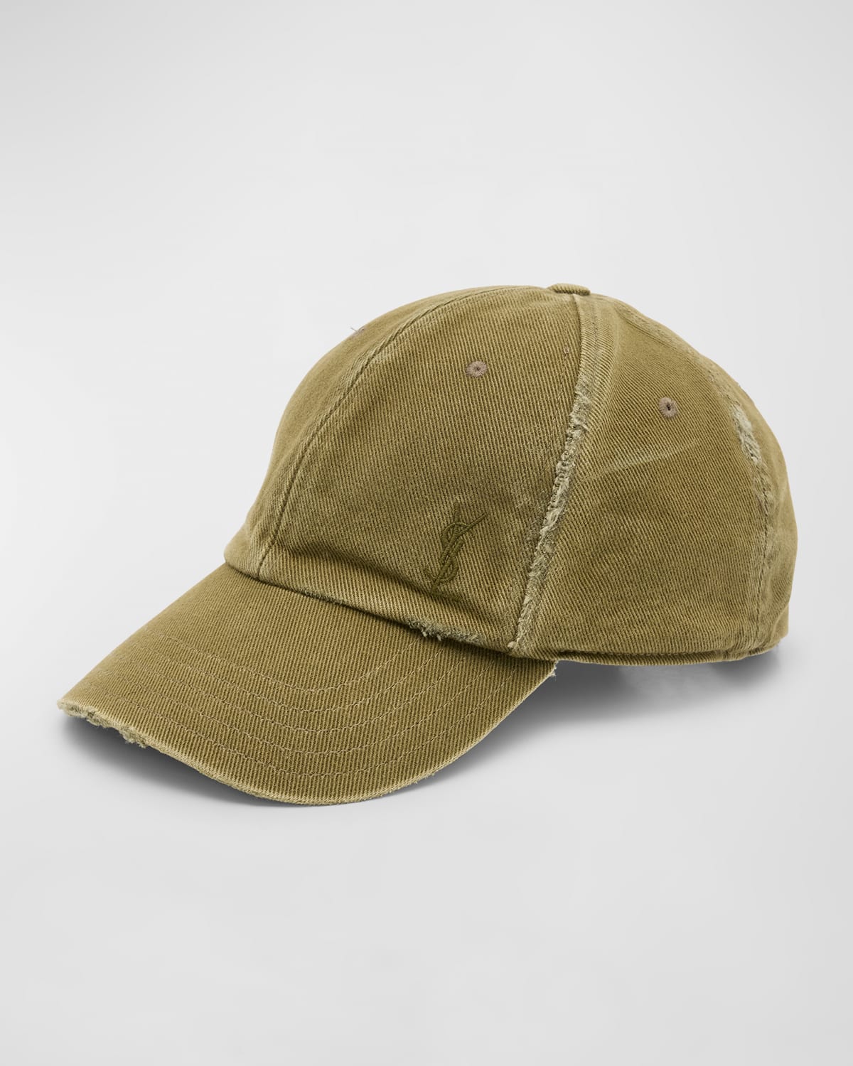 Saint Laurent Ysl Washed Denim Baseball Hat In Brown