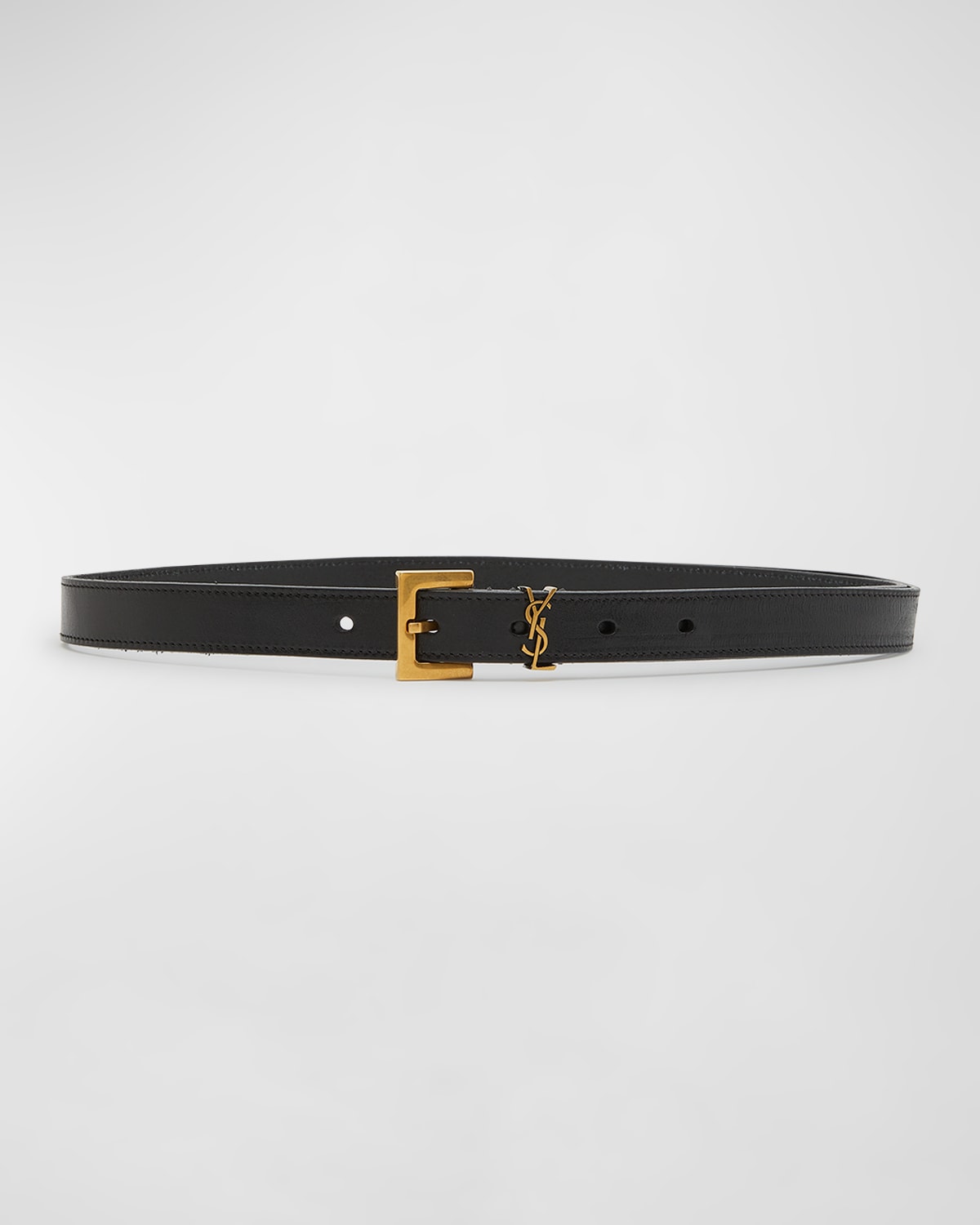 Saint Laurent Cassandre Ysl Thin Leather Belt In 1000 Black