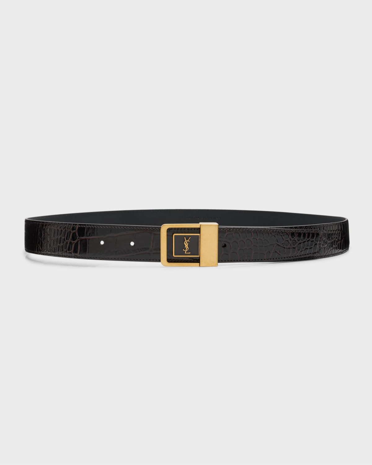 Saint Laurent Croc-embossed Leather Square Buckle Belt In 2053 Fondente