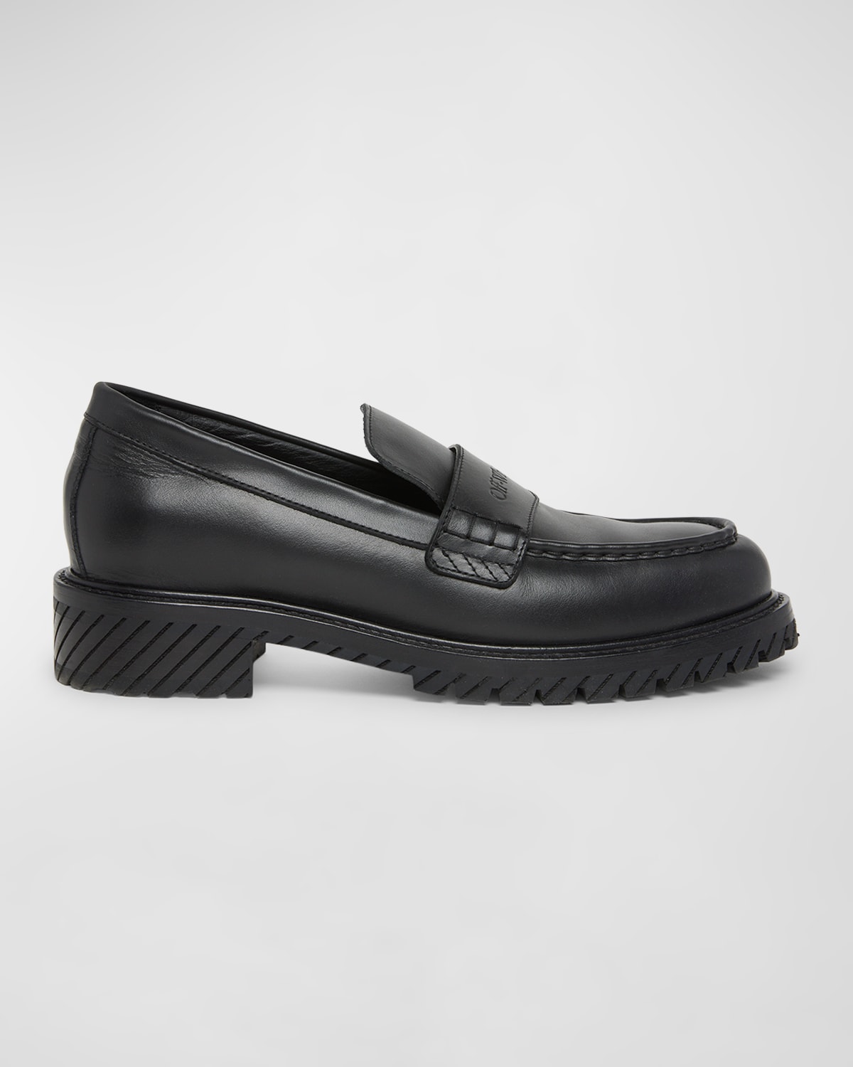 Shop Off-white Men's Military Leather Penny Loafers In Black Black