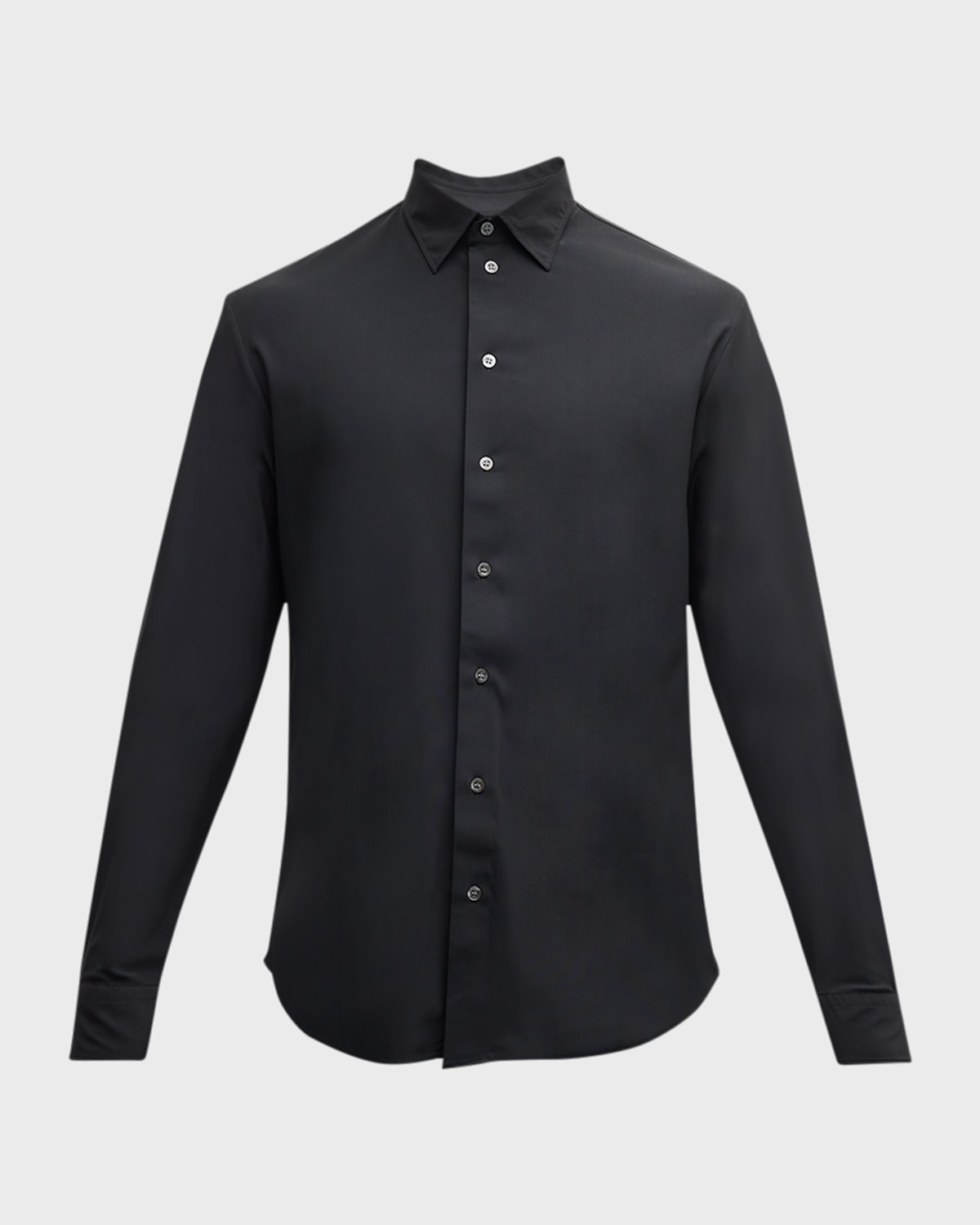 Emporio Armani Nylon Stretch Regular Fit Button Down Shirt In Black
