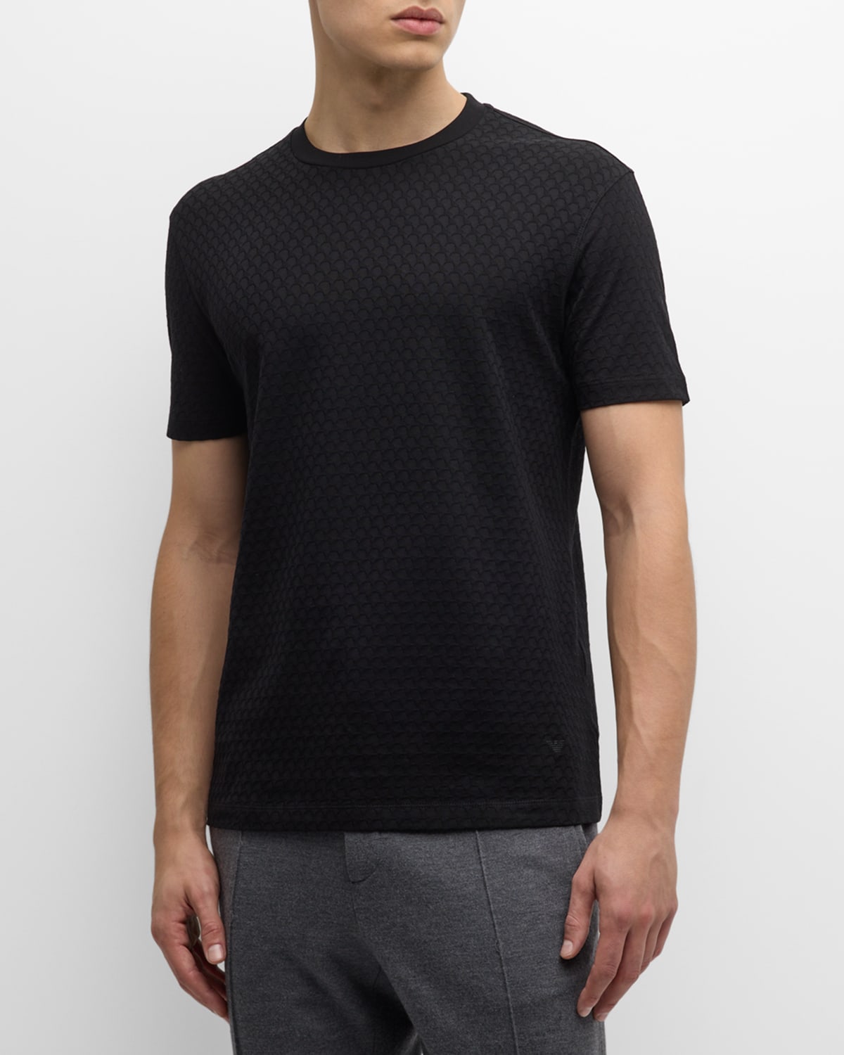 Shop Emporio Armani Men's Scallop-textured Jersey Crewneck T-shirt In Charcoal