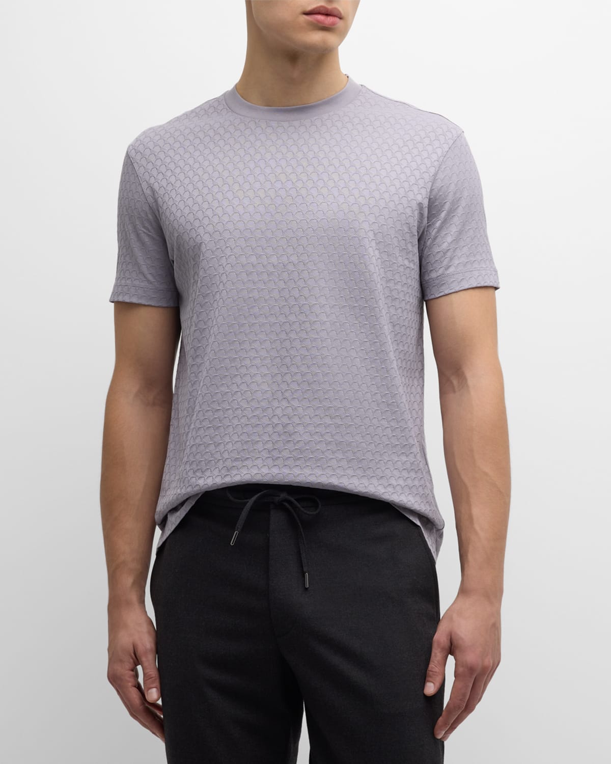 Shop Emporio Armani Men's Scallop-textured Jersey Crewneck T-shirt In Lilac