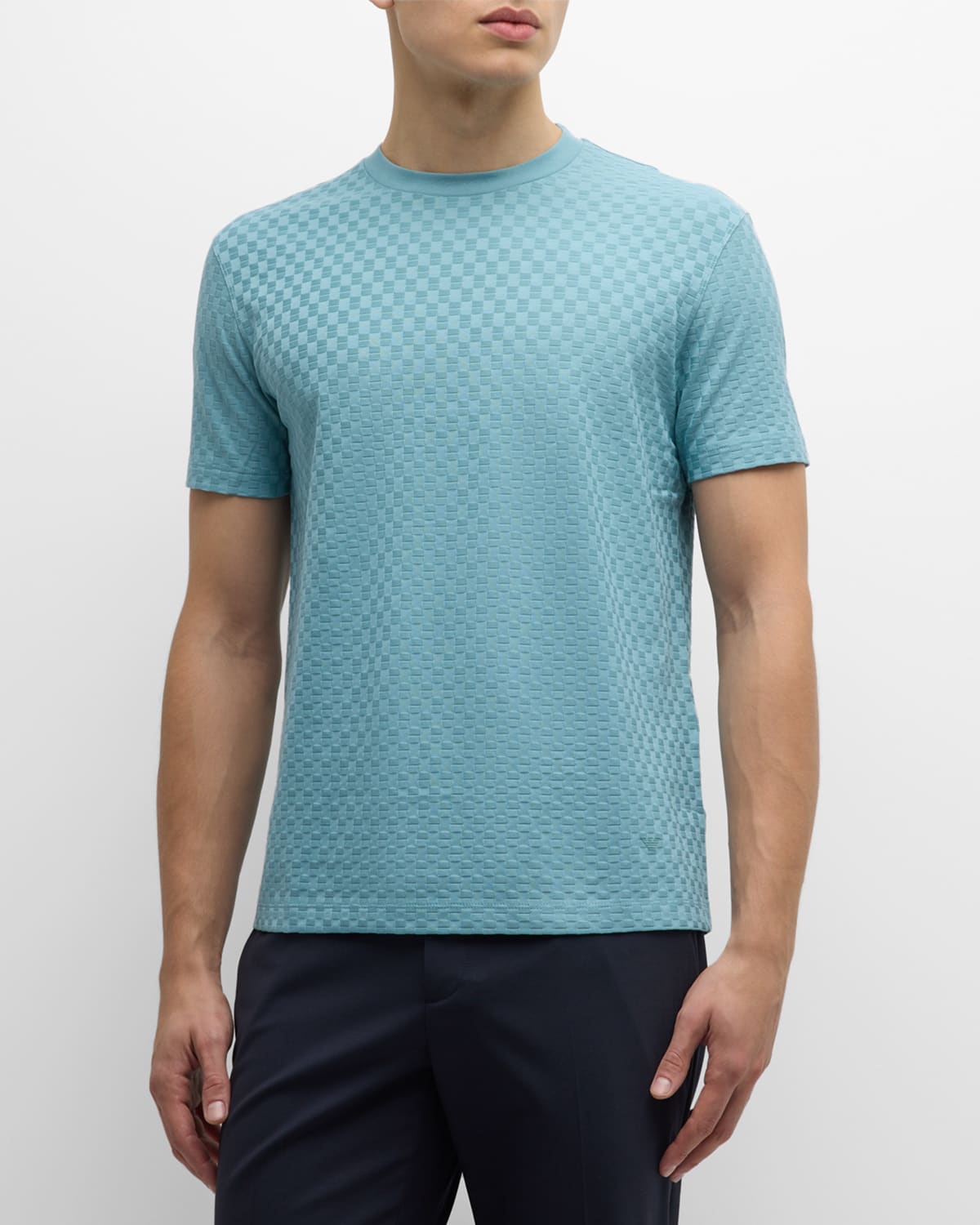Emporio Armani Men's Textured Jersey Crewneck T-shirt In Blue