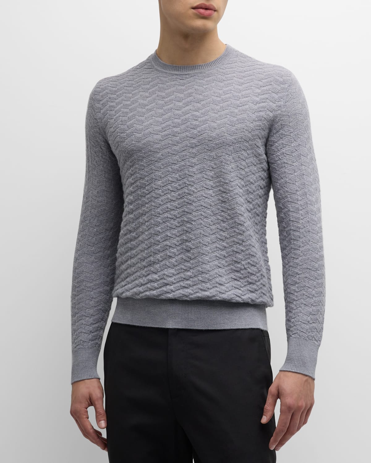 Shop Emporio Armani Men's Wool Textured Knit Crewneck Sweater In Grey