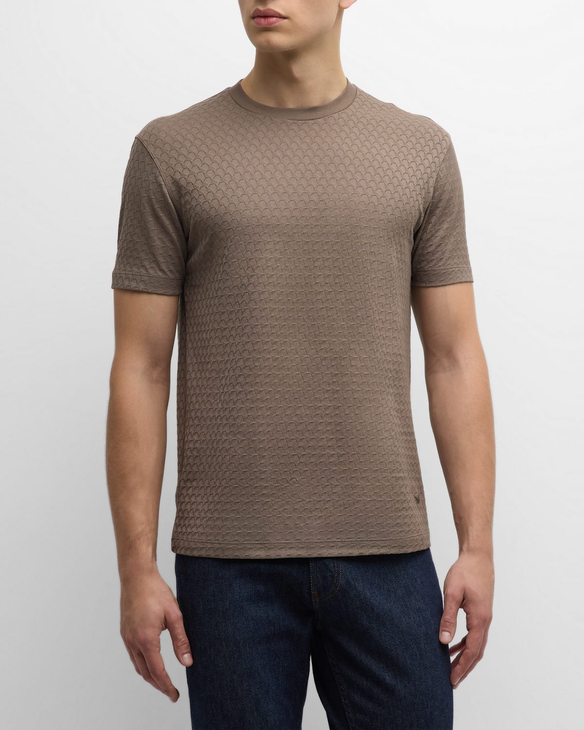 Emporio Armani Men's Scallop-textured Jersey Crewneck T-shirt In Multi