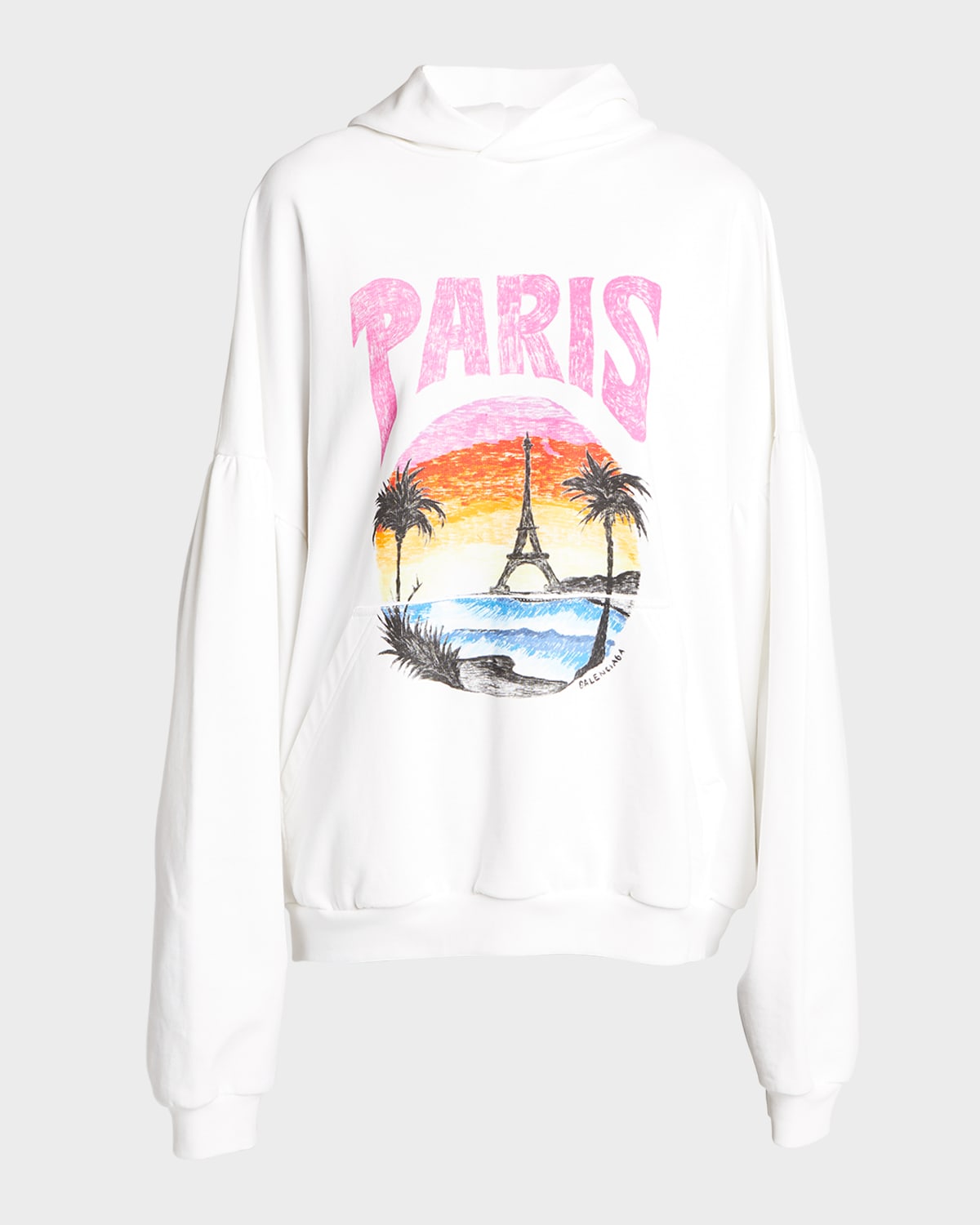 Shop Balenciaga Paris Tropical Round Hoodie Oversized In 9601 White/pink