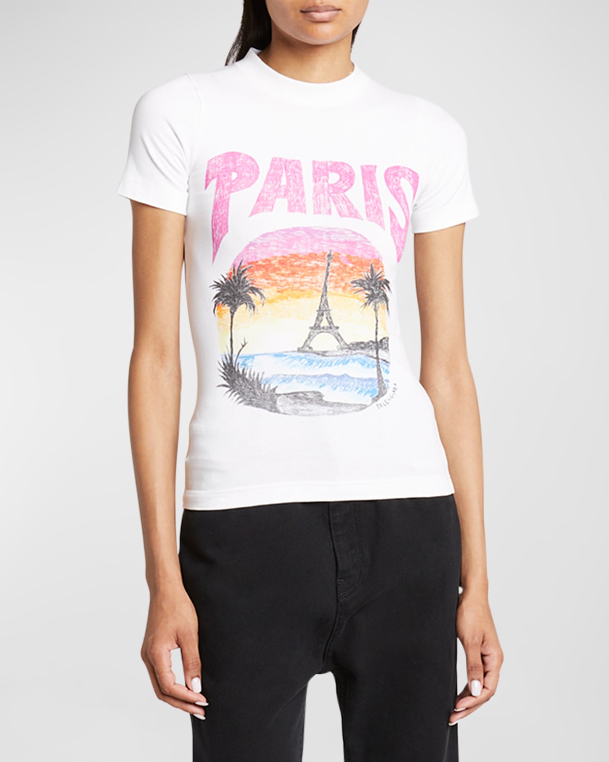 Shop Balenciaga Paris Tropical T-shirt Fitted In 9601 White/pink